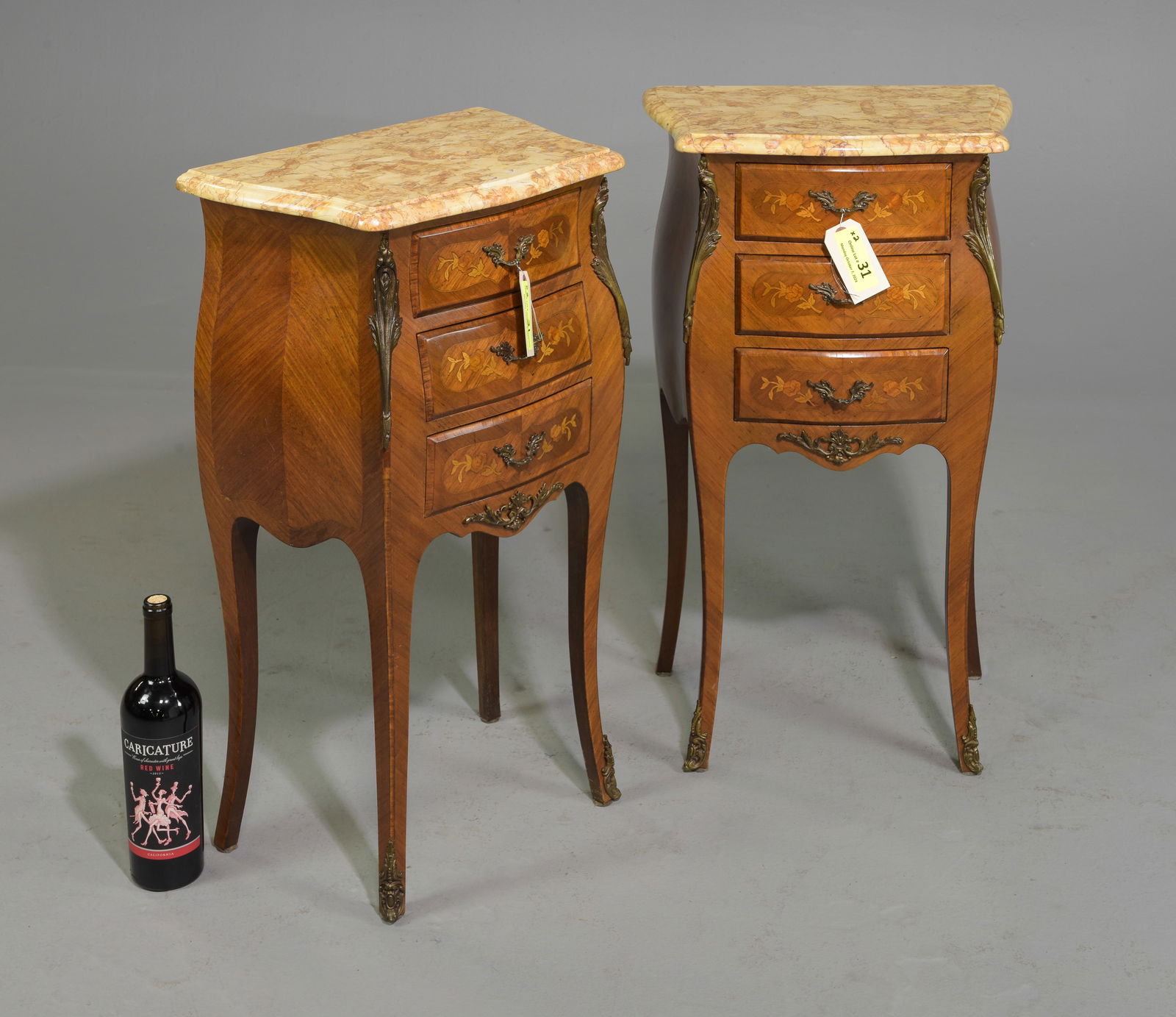Louis XV Style Pair of Marble Top Inlaid Chests (1 of 4)