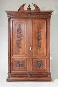 Louis XVI Style Double Door Carved Walnut Armoire