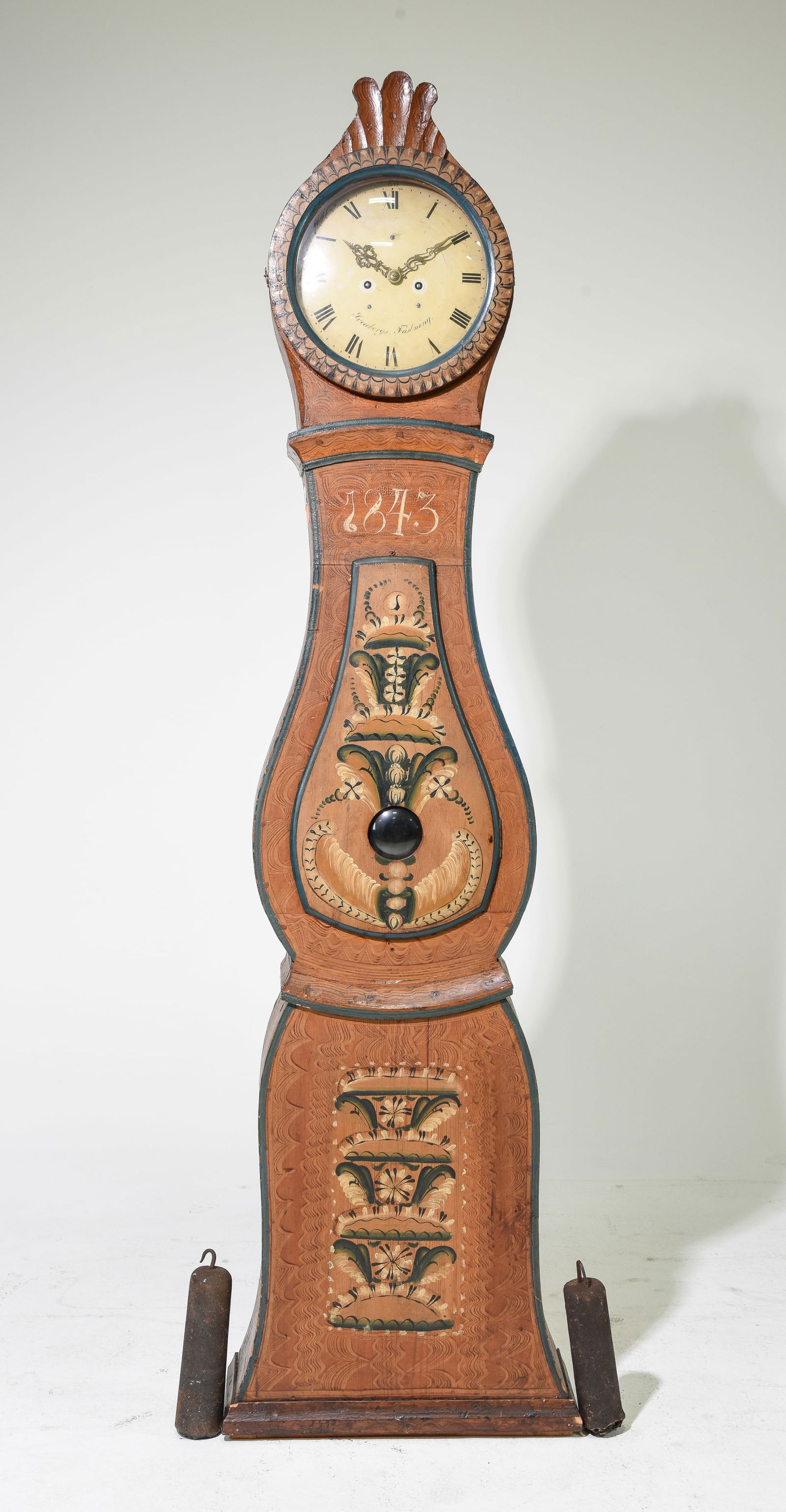 Swedish Painted Pine Grandfather Clock c.1870's (1 of 7)