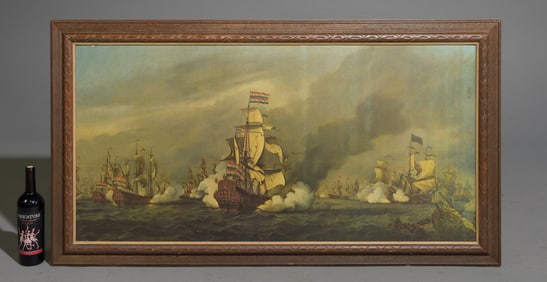 Naval Battle Print in Oak Frame
