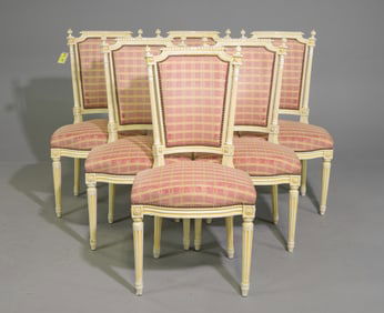 Louis XVI Style Set of 6 Painted Dining Chairs