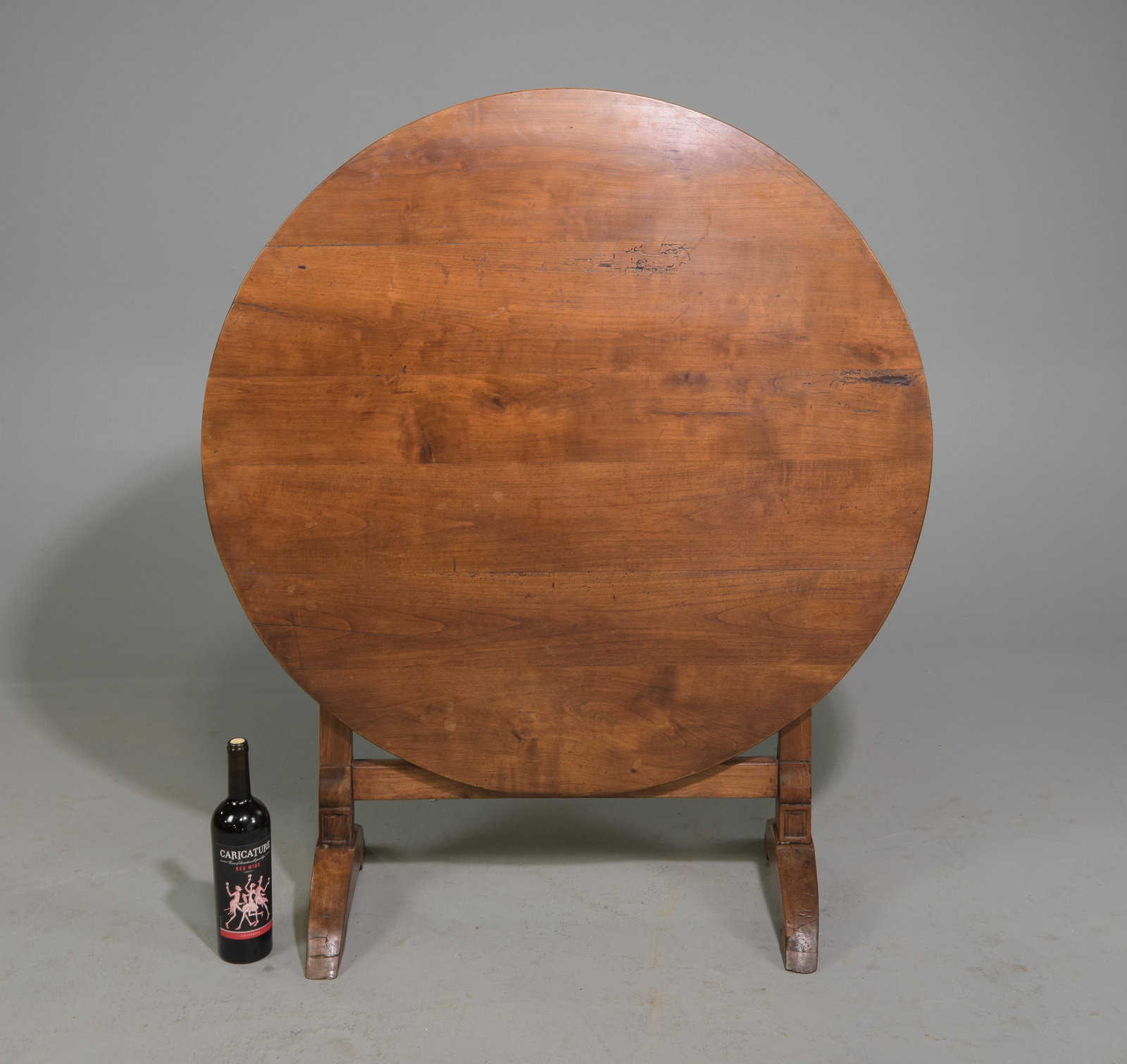 French Cherry & Walnut Vendange / Tilt Top Wine Table: French Cherry & Walnut Vendange / Tilt Top Wine Table - 47.25 in tall x 39.5 x 15 when tilted, When used as a table this is 28.25 inches tall