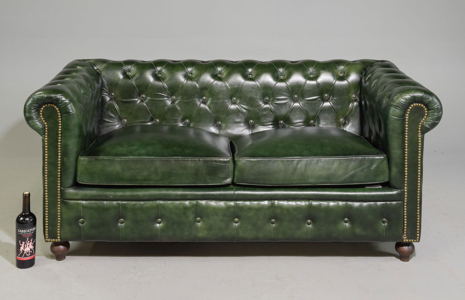 Chesterfield Style Green Leather Loveseat / Sofa (1 of 6)