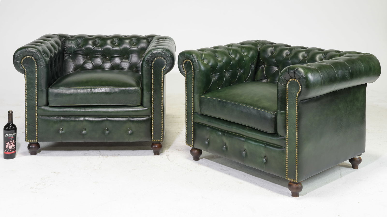 Chesterfield Style Pair of Green Leather Club Chairs (1 of 5)