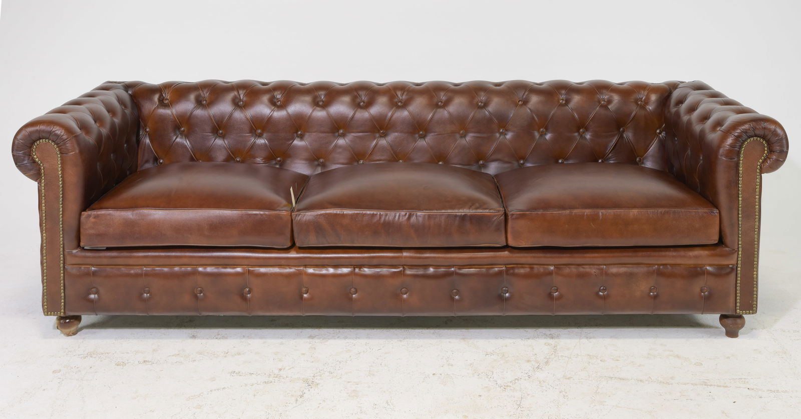 Chesterfield Style Large Brown Leather Sofa (1 of 7)