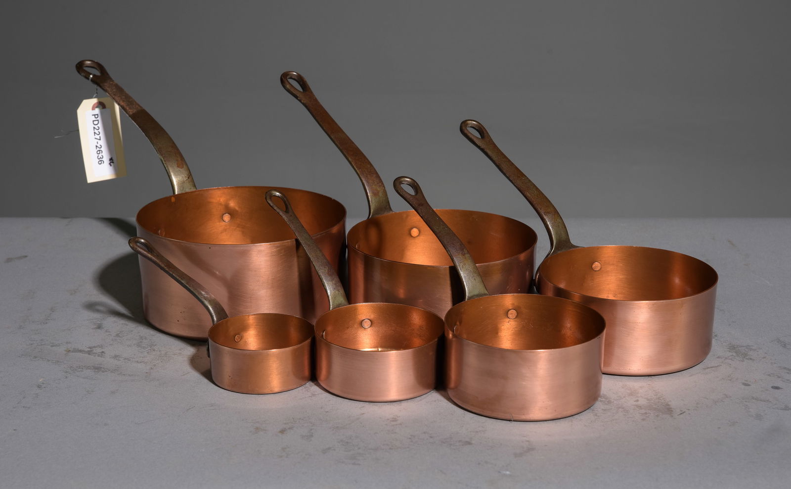 Set of 6 Graduated French Polished Copper Sauce Pans (1 of 4)