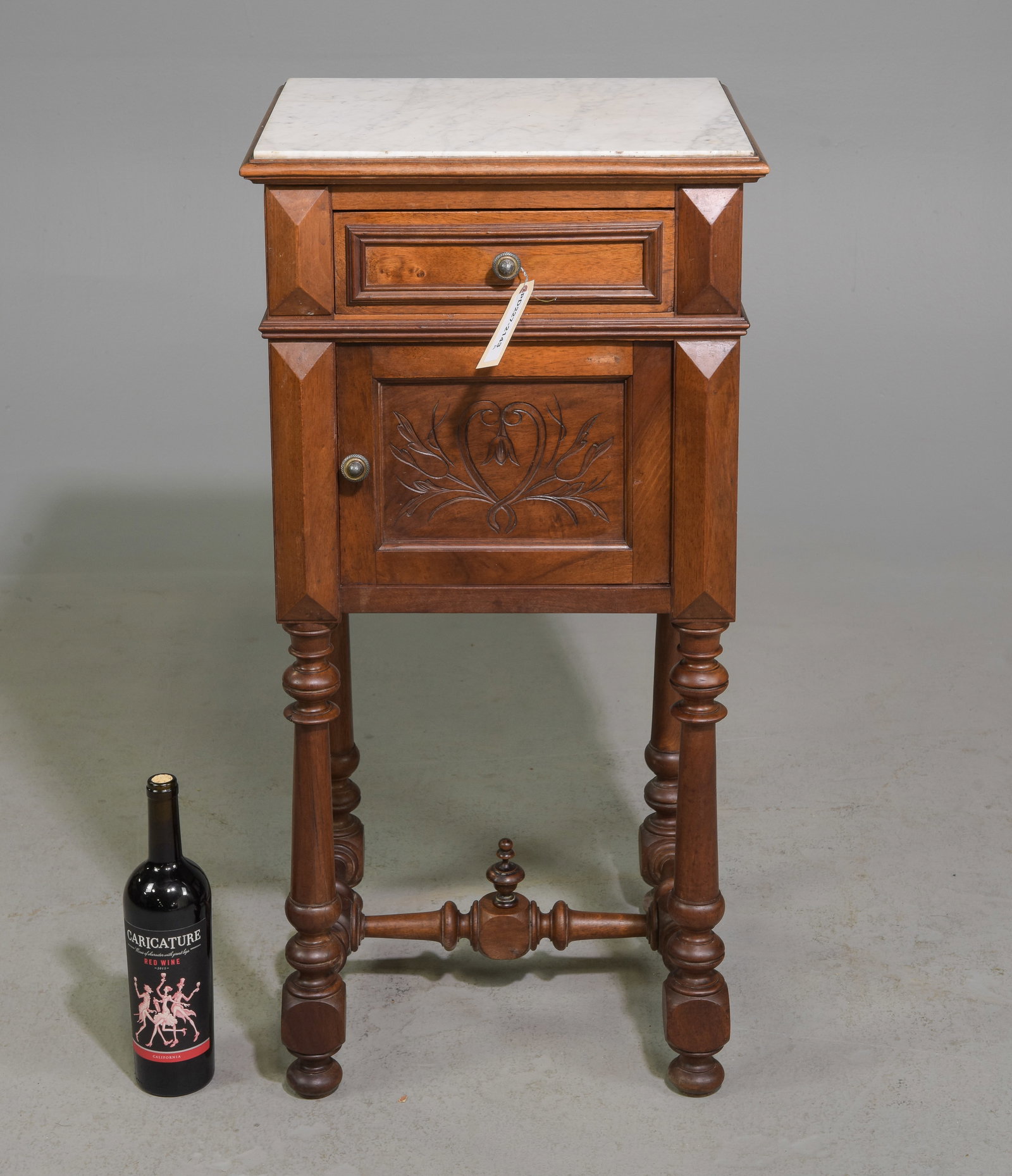 Louis XVI Style White Marble Top Nightstand: French Louis XVI Style White Marble Top Nightstand / Occasional Cabinet - 35.5 in tall x 18 x 16.5