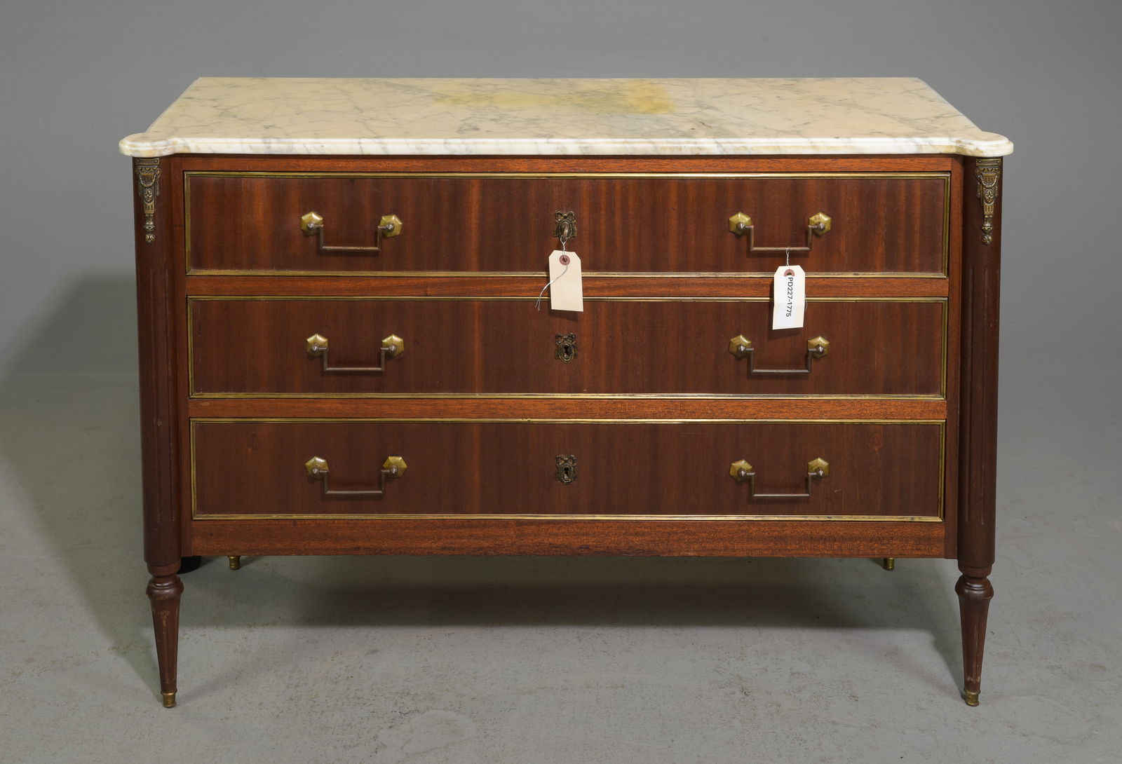 Louis XVI Style Marble Top Low Mahogany Chest (1 of 5)