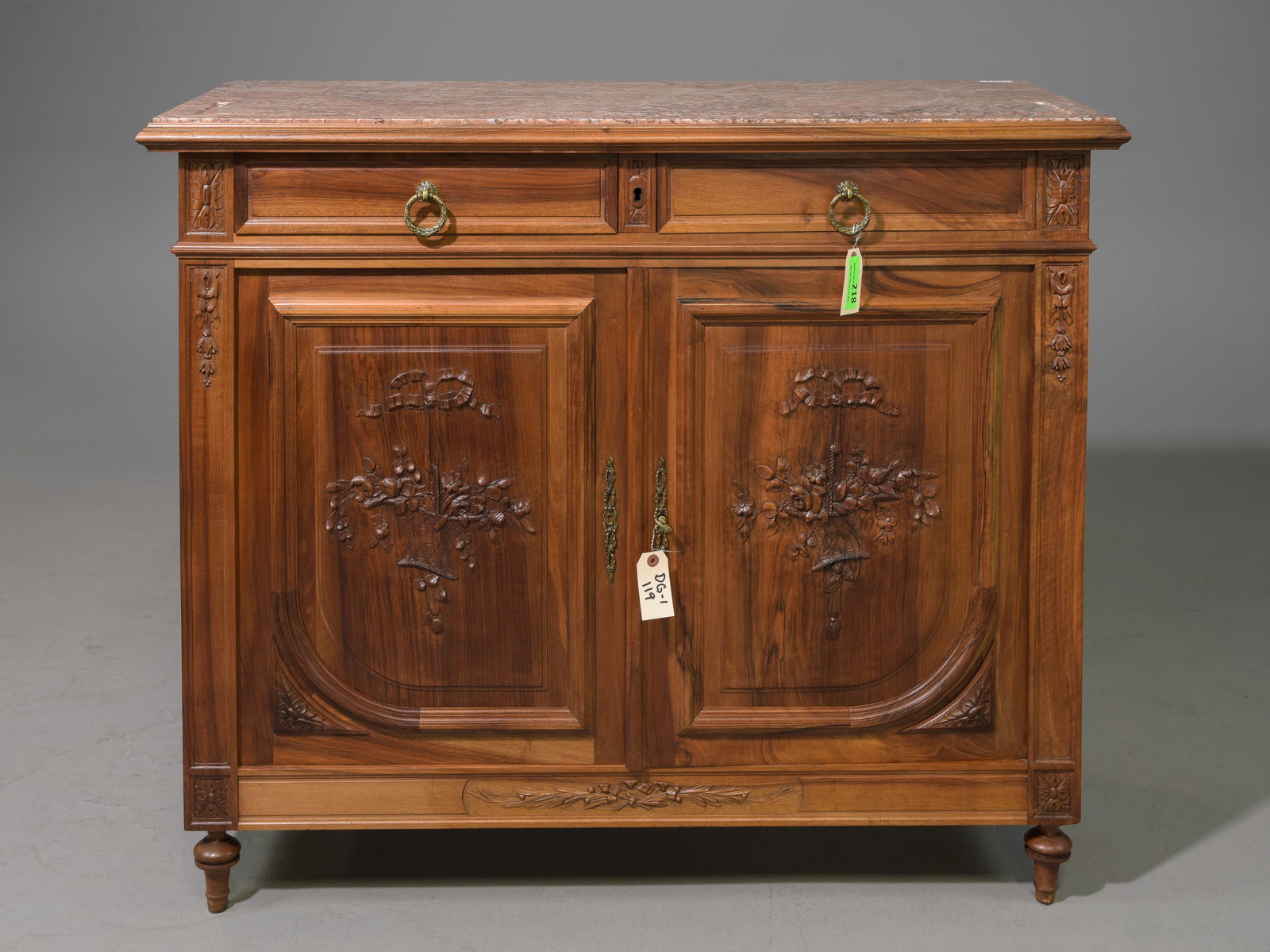 French Art Nouveau Style Walnut Marble Top Buffet (1 of 6)