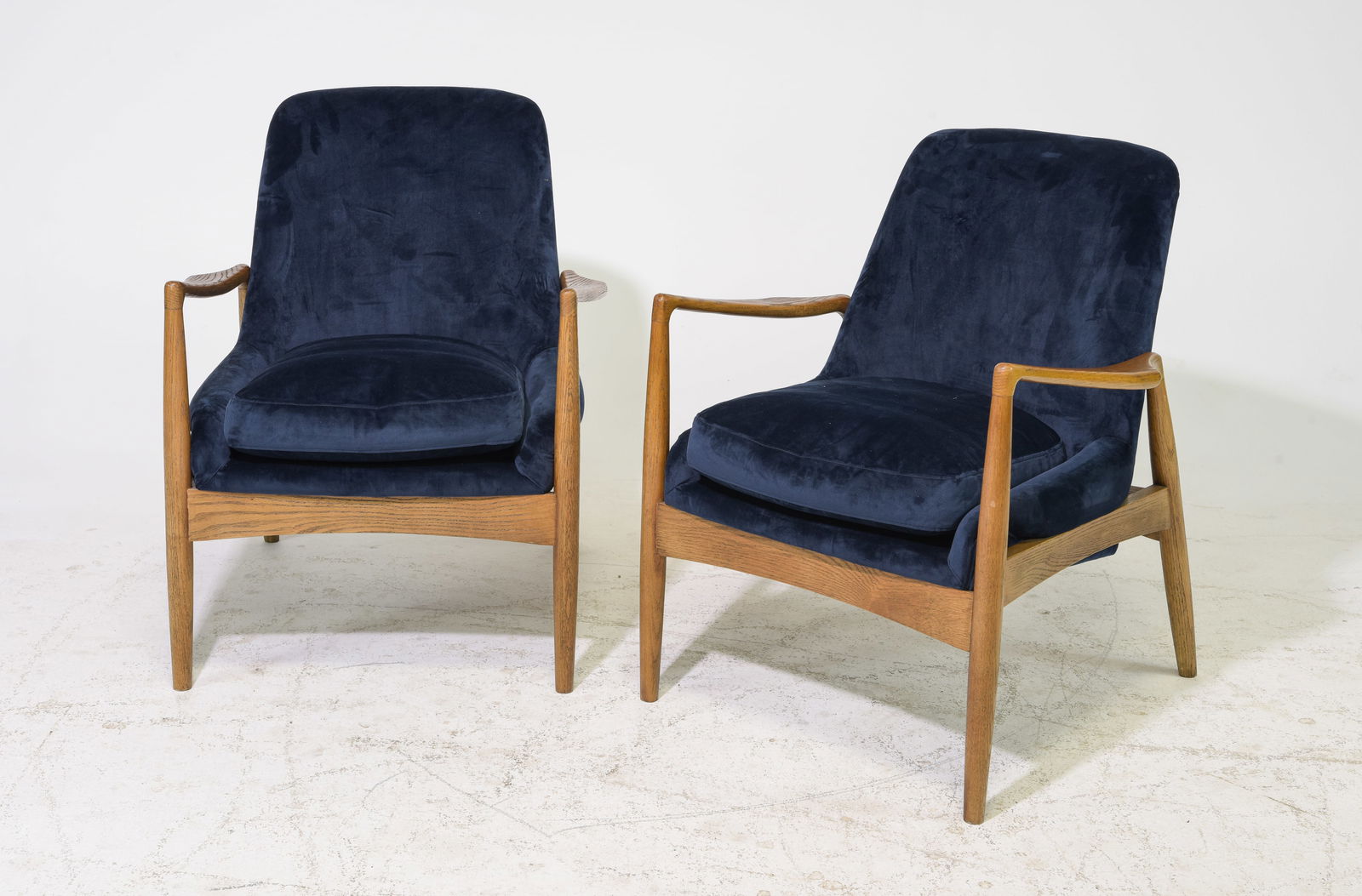 Danish Modern Style Pair of Blue Velvet Arm Chairs (1 of 6)