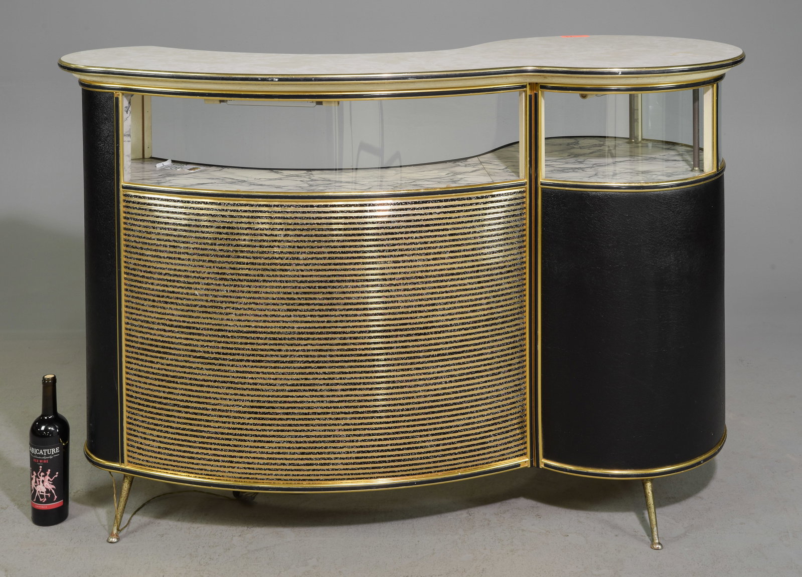 Mid Century Modern Home Bar with Laminate Top: Danish Modern Style Home Bar with Laminate Top - 37.5 in tall x 58 x 24