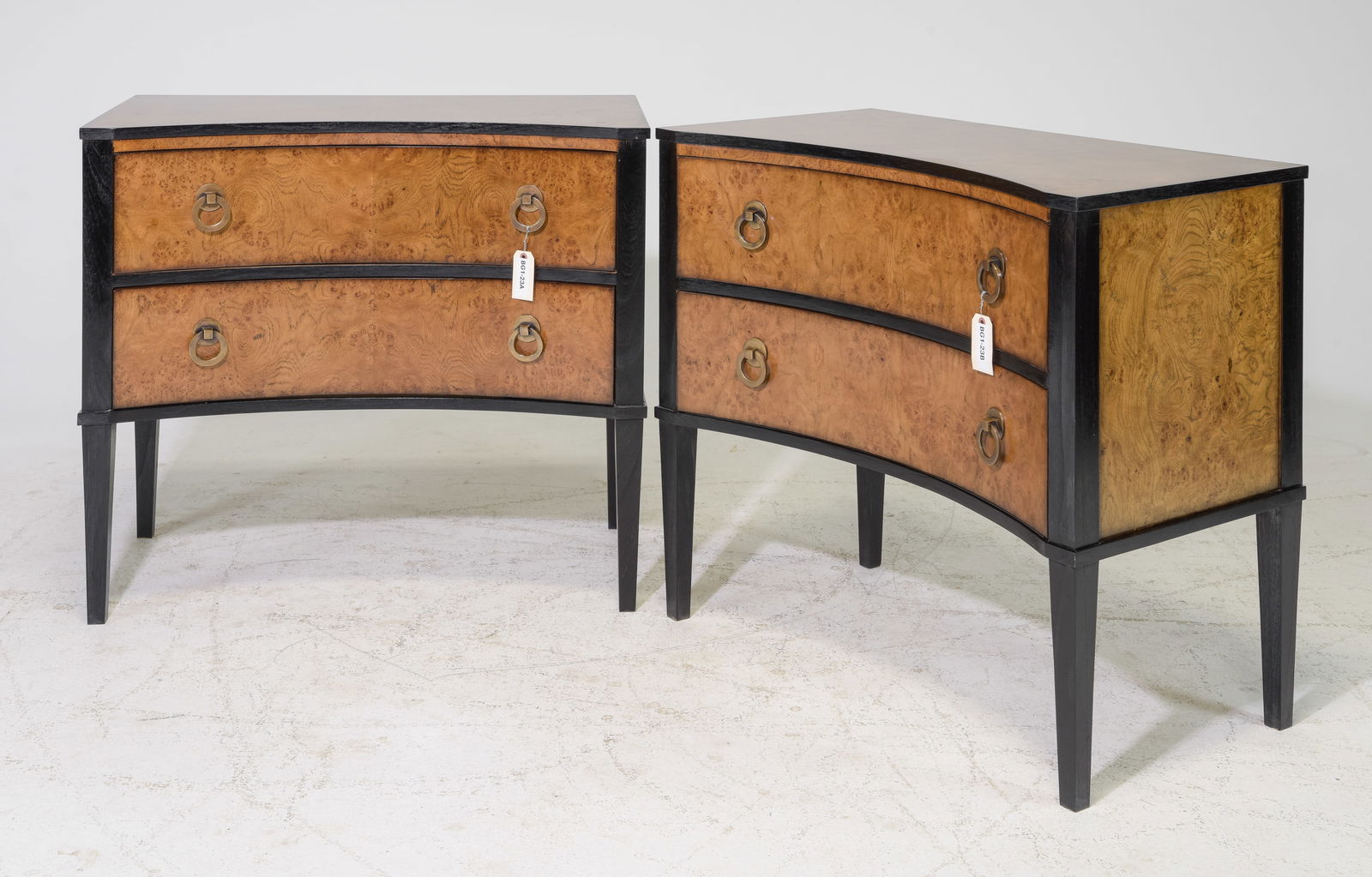 Modern Pair of Burled Two Drawer Chests / Nightstands (1 of 4)