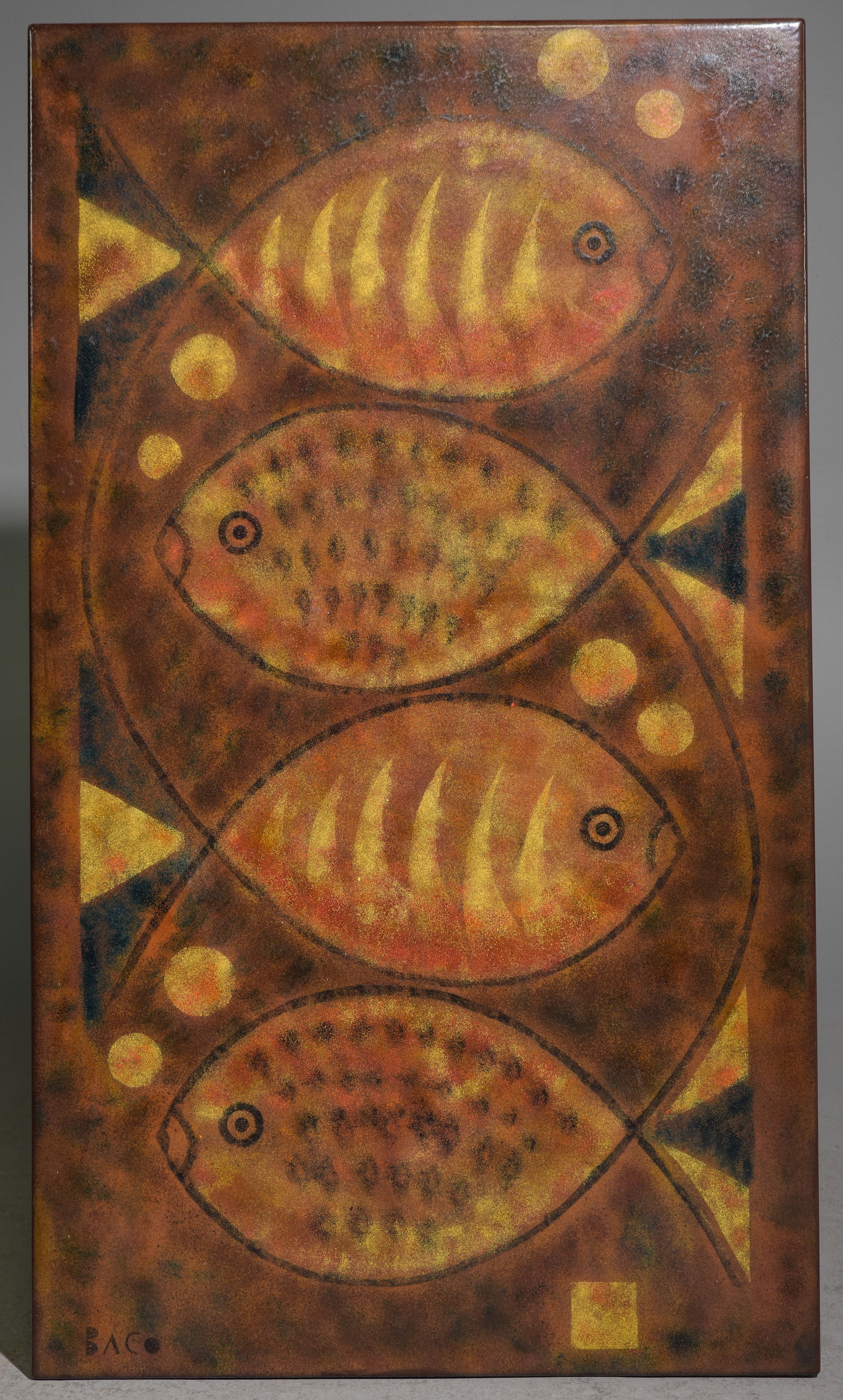 Spanish Large Enamel over Board Fish Art - Signed (1 of 3)