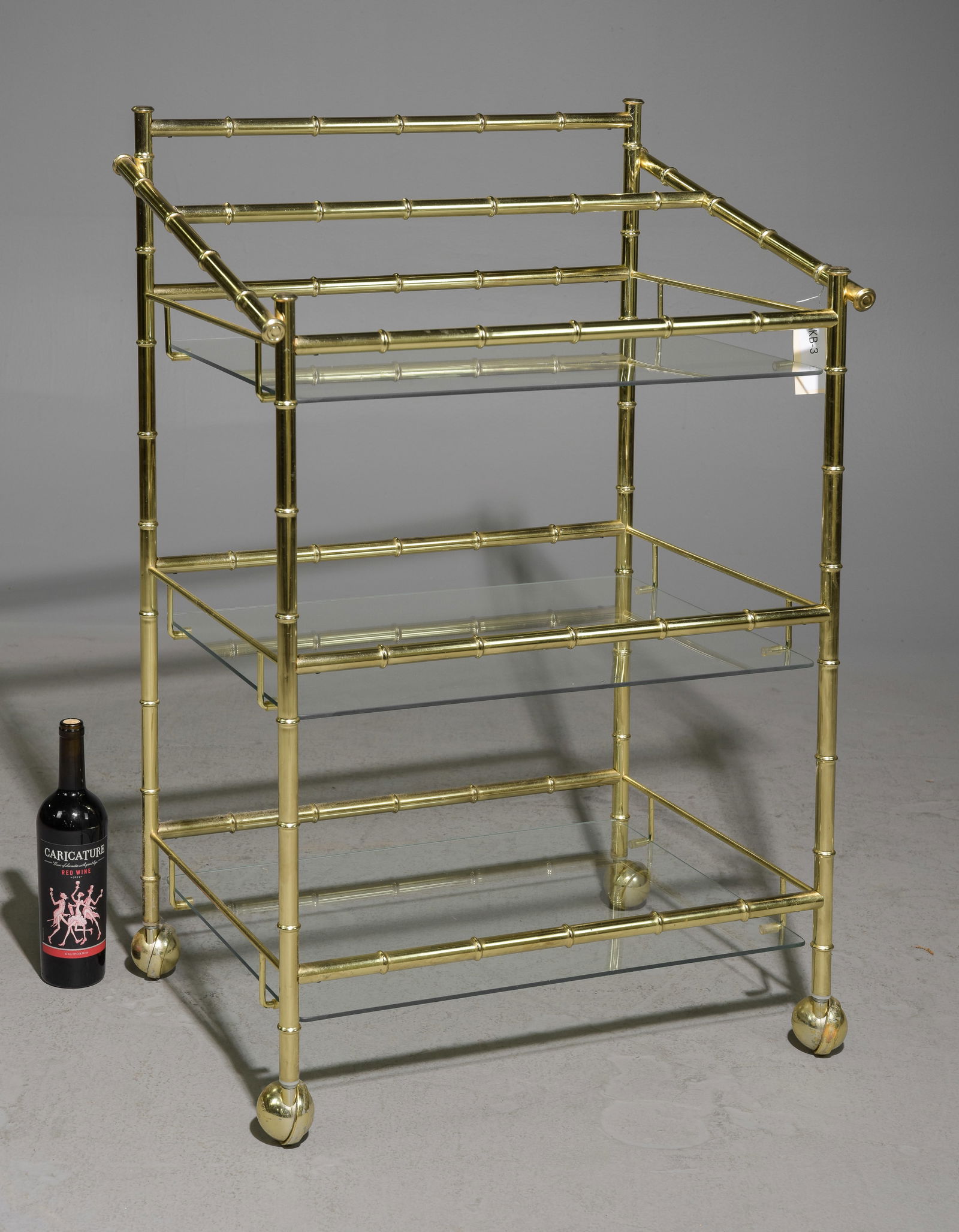 Faux Bamboo Brass Three Tier Bar / Cocktail Cart (1 of 6)