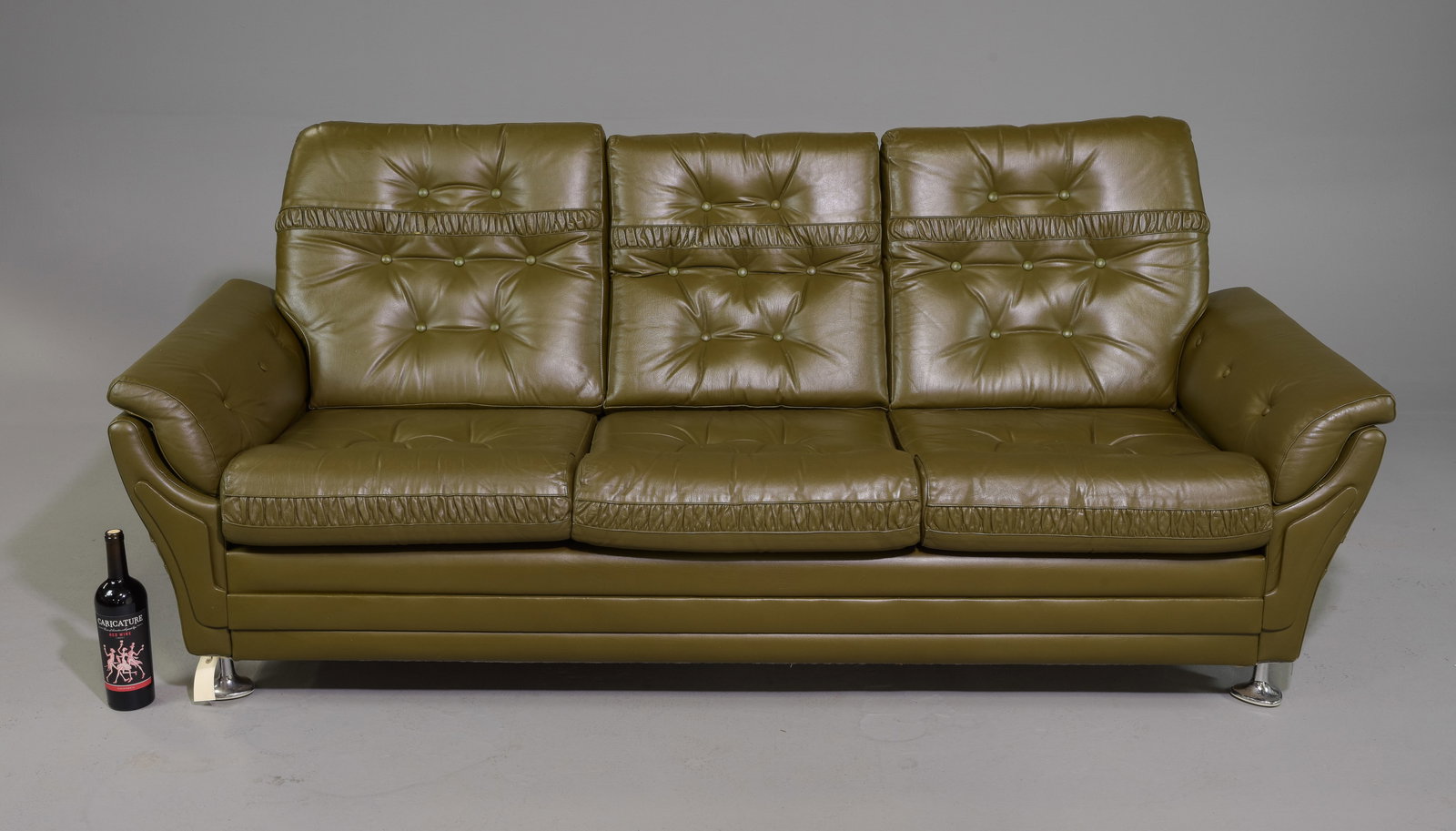 Danish Army Green Leather Three Seat Sofa (1 of 6)