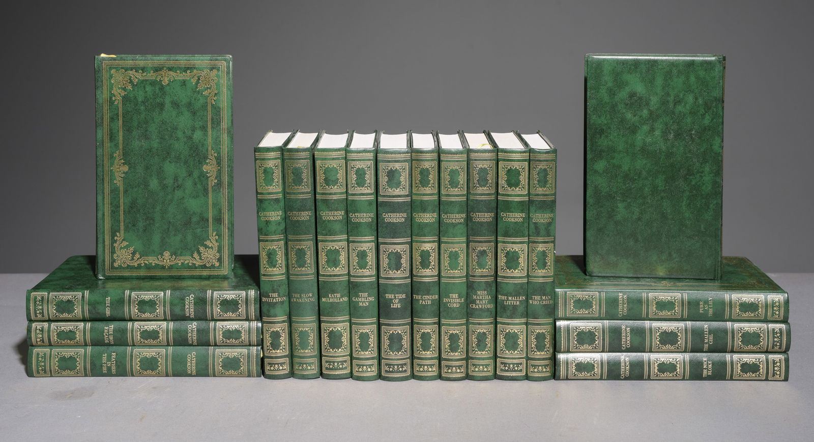 18 Assorted Green Leather Bound Books (1 of 3)