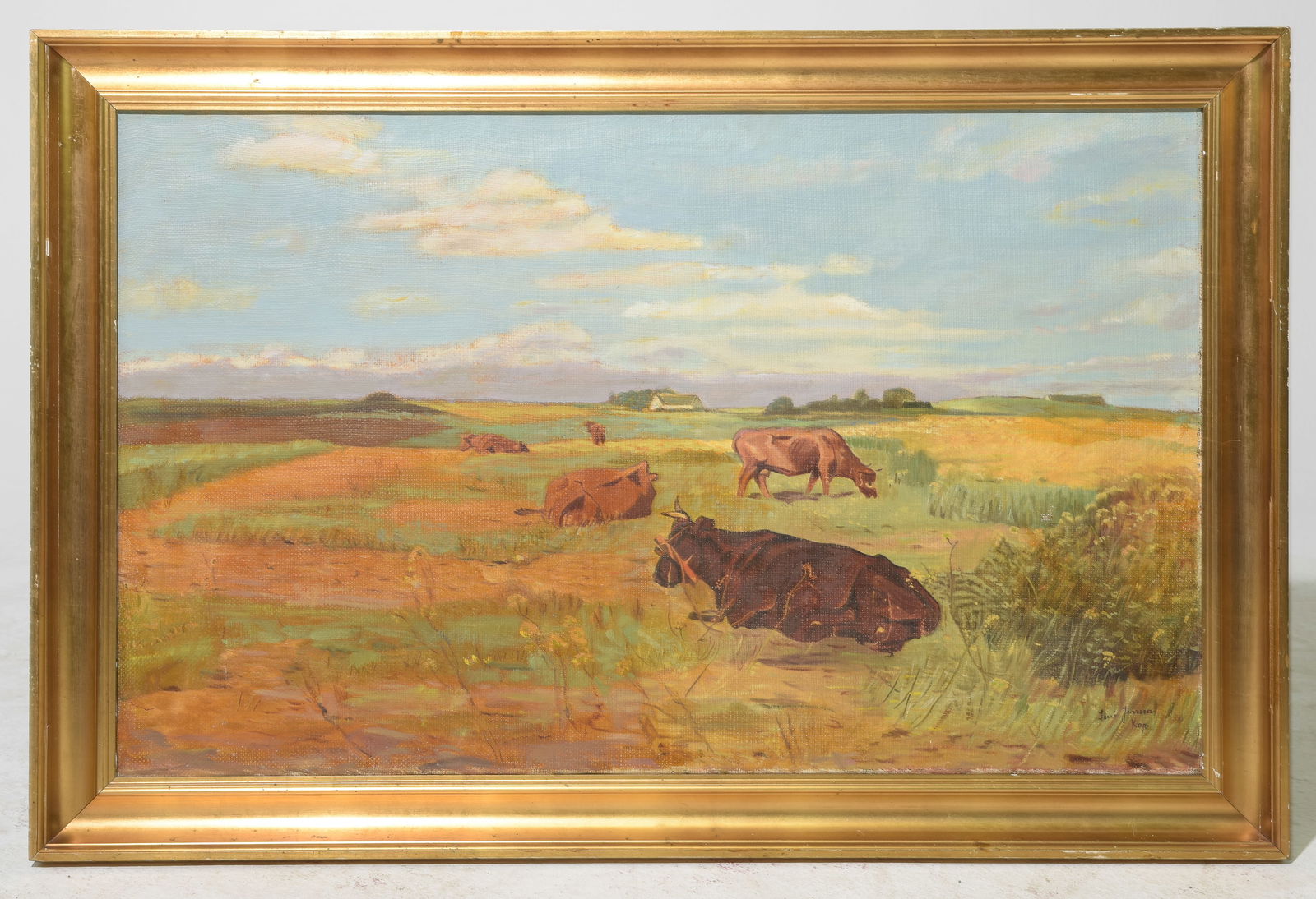 Gold Framed Cows Landscape Painting - Artist Signed (1 of 4)