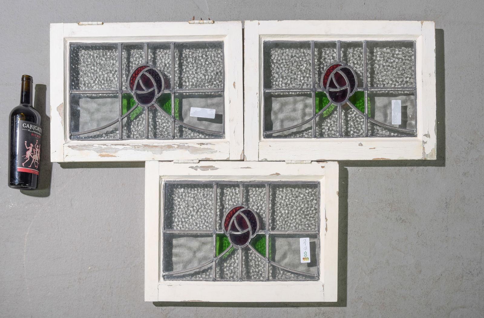 3 British Stained Leaded Glass Windows - Floral (1 of 2)