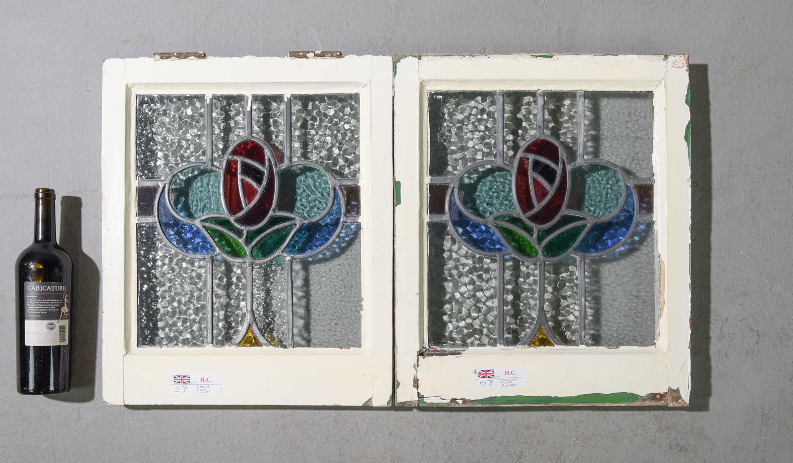 2 British Stained Leaded Glass Windows - Floral #2 (1 of 4)