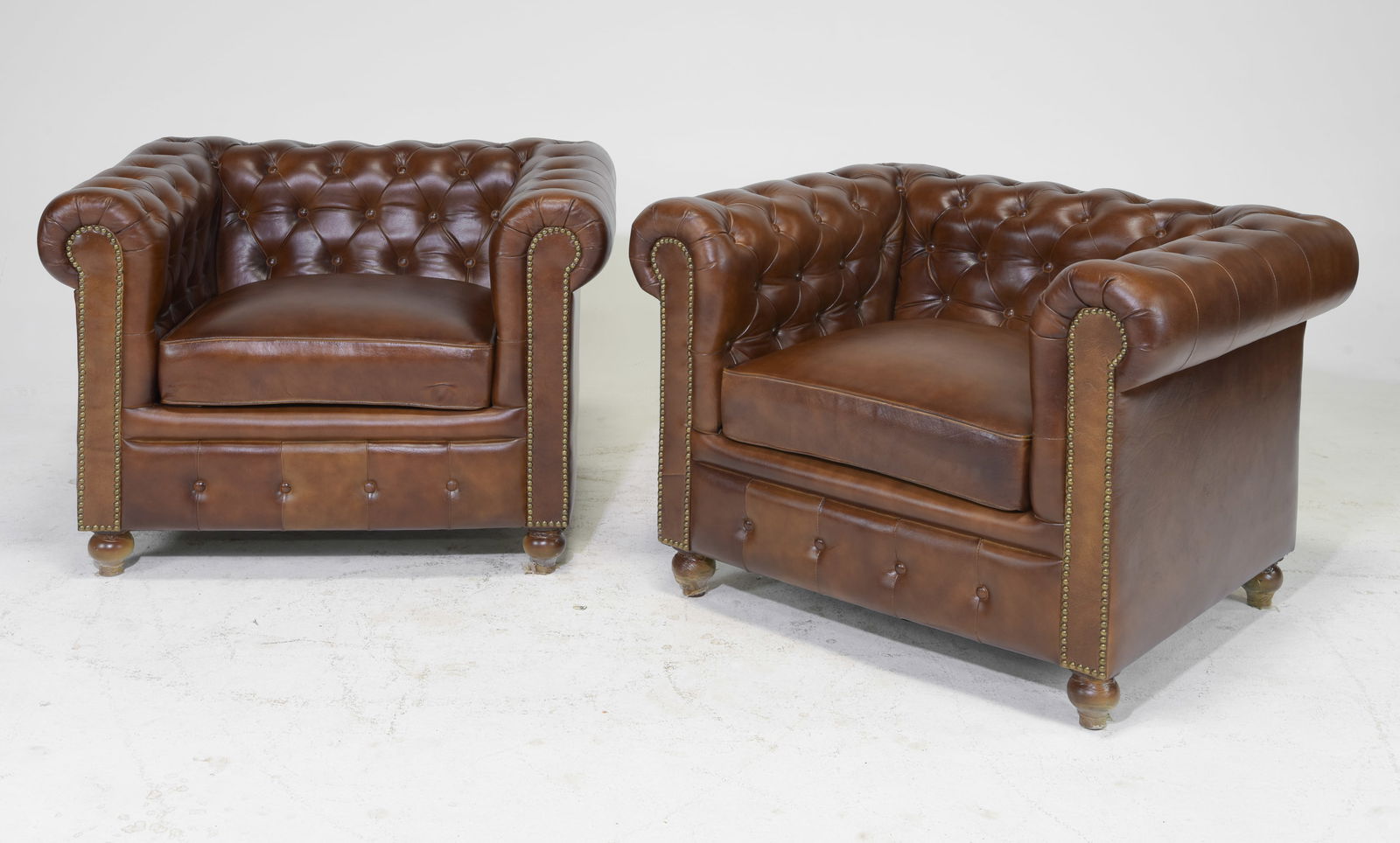 Chesterfield Style Pair of Brown Leather Club Chairs (1 of 5)