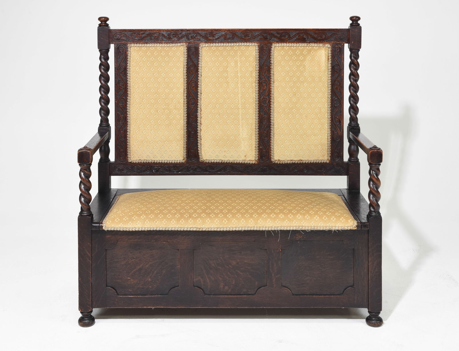 Jacobean Carved Oak Barley Twist Hall Bench (1 of 5)