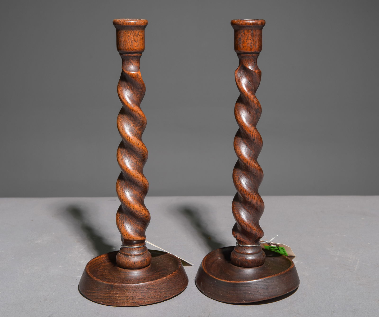 British Oak Pair of Barley Twist Candlesticks #2 (1 of 3)
