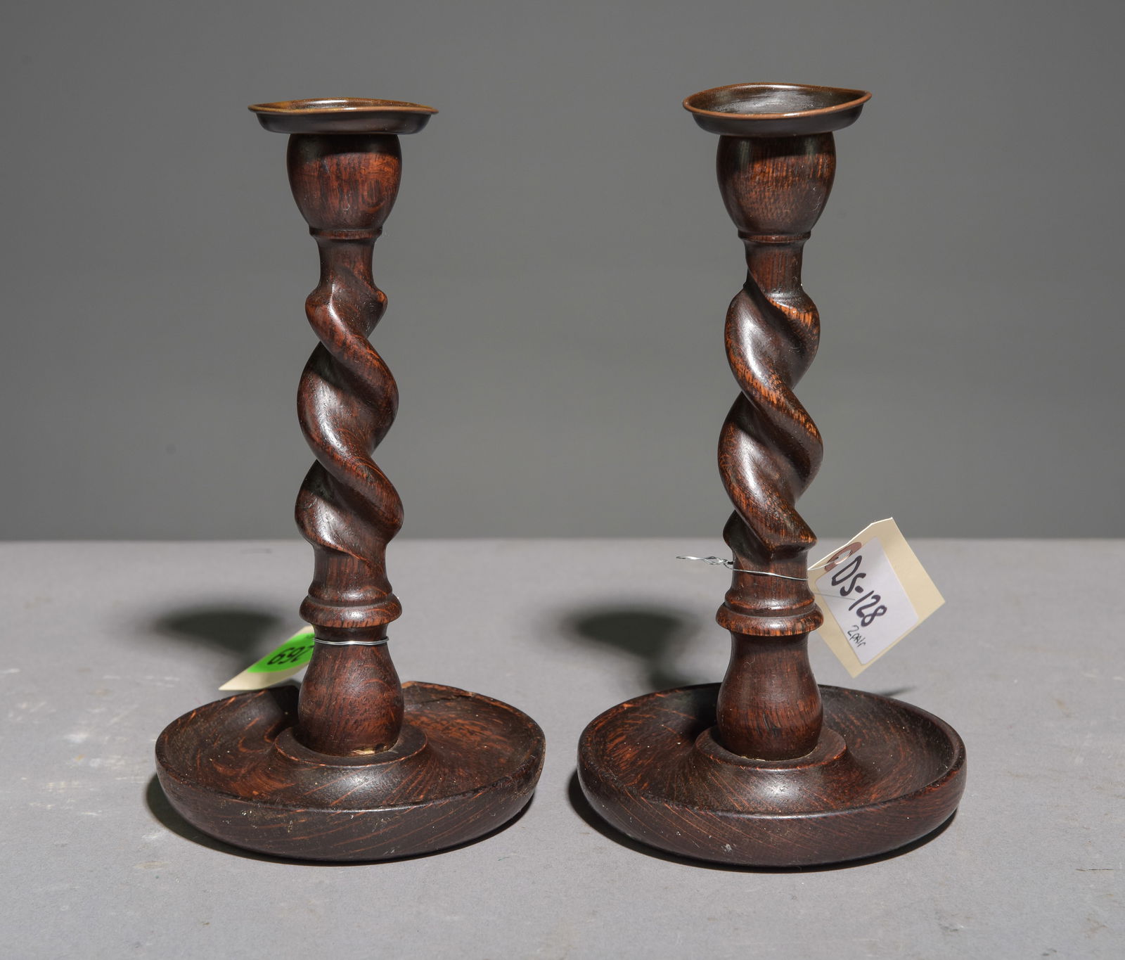 British Oak Pair of Barley Twist Candlesticks #3 (1 of 5)
