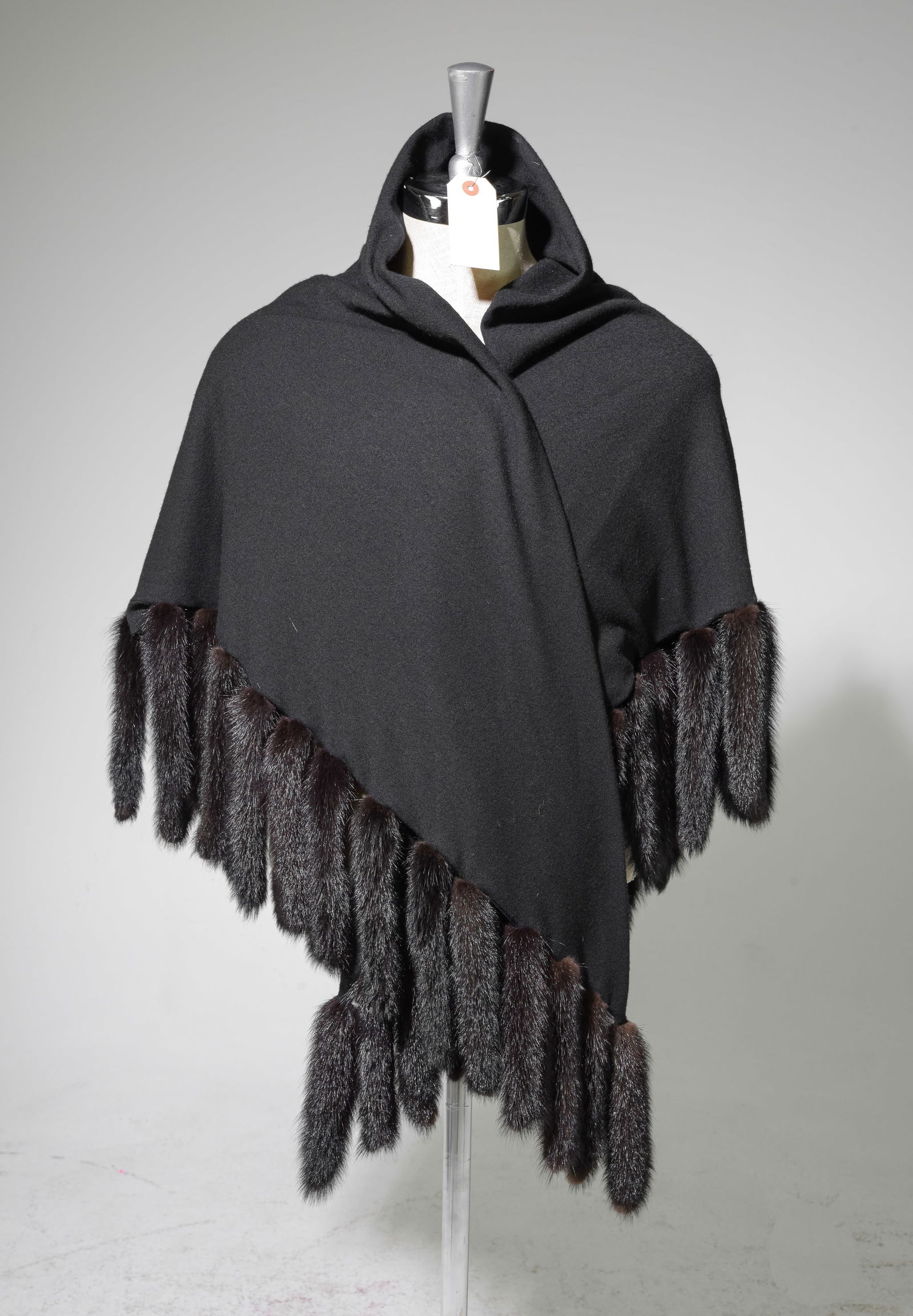 Black Fabric Shaw / Wrap with Fur (1 of 5)