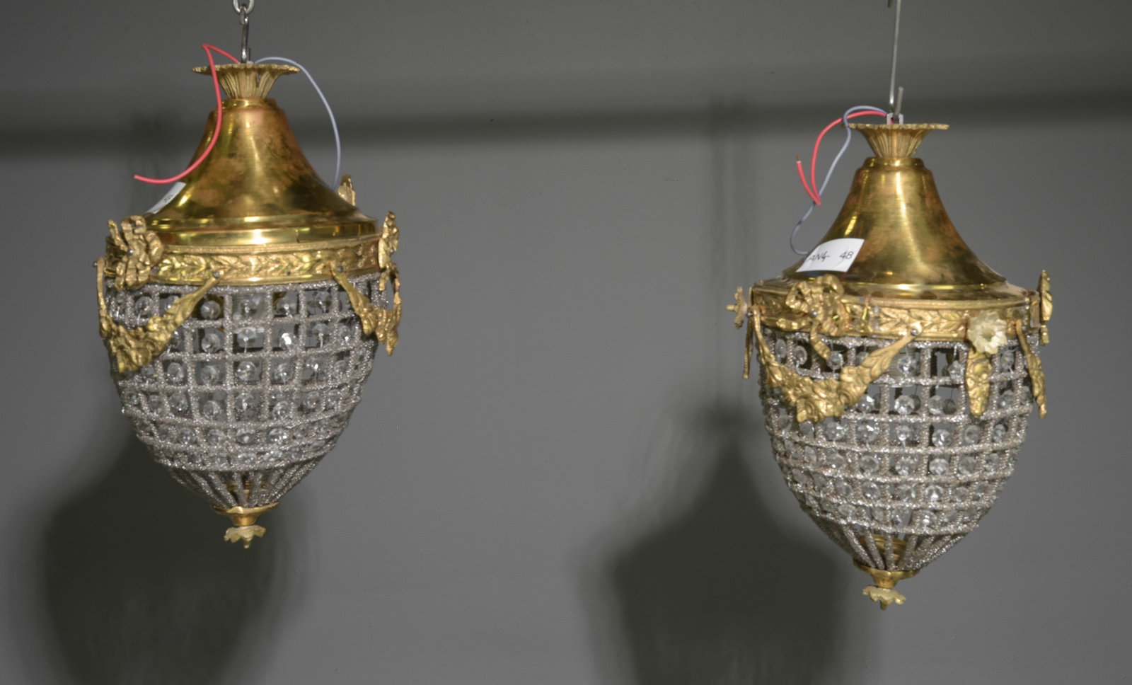 2 Empire Style Pendant Chandeliers: 2 Empire Style Pendant Chandeliers - 16 inches tall x 11 x 11