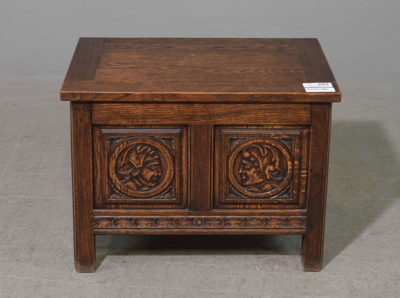 French Petite Carved Oak Trunk / Coffer (1 of 6)