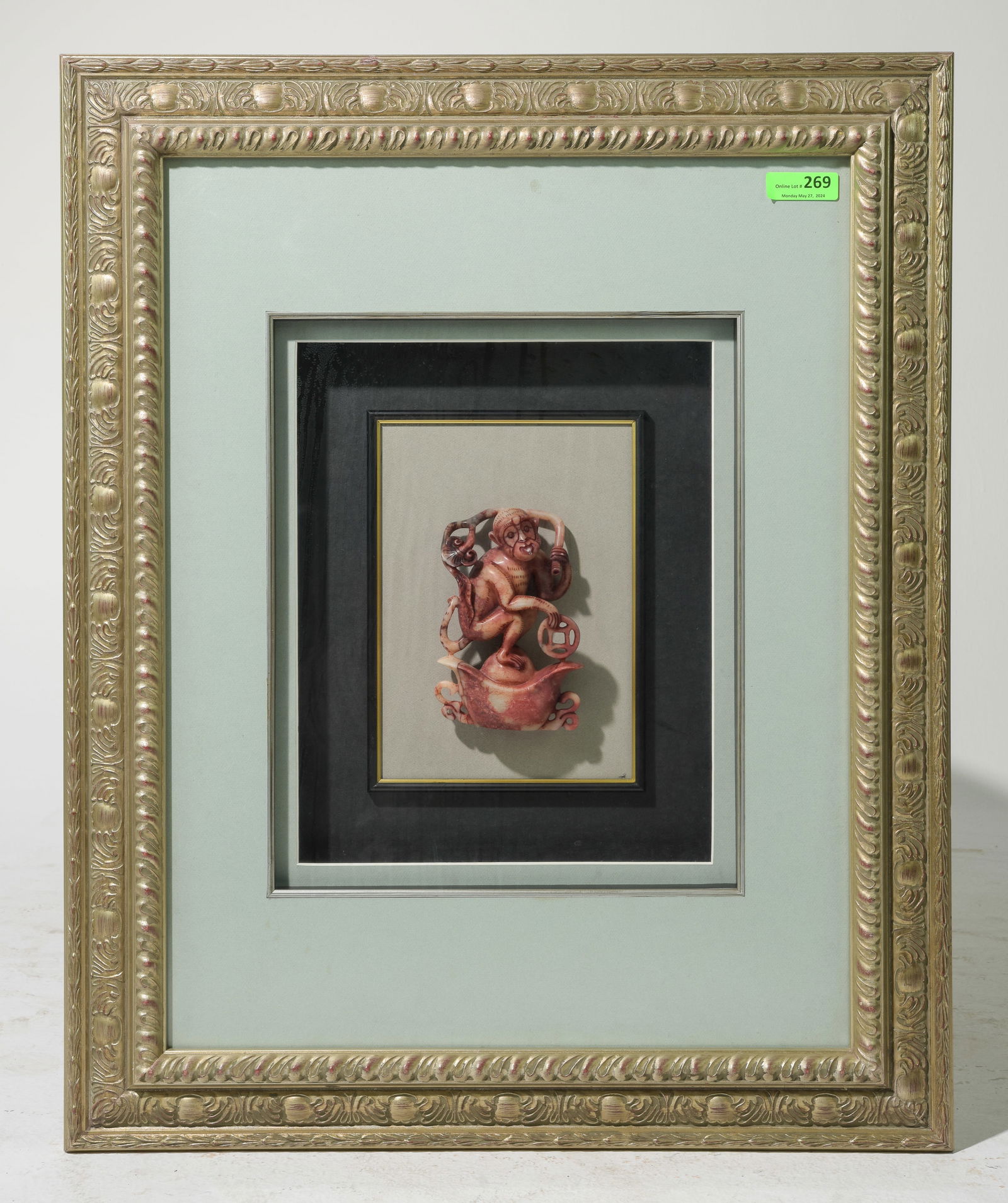 Framed Hetian Jade Carving Of A monkey (1 of 3)