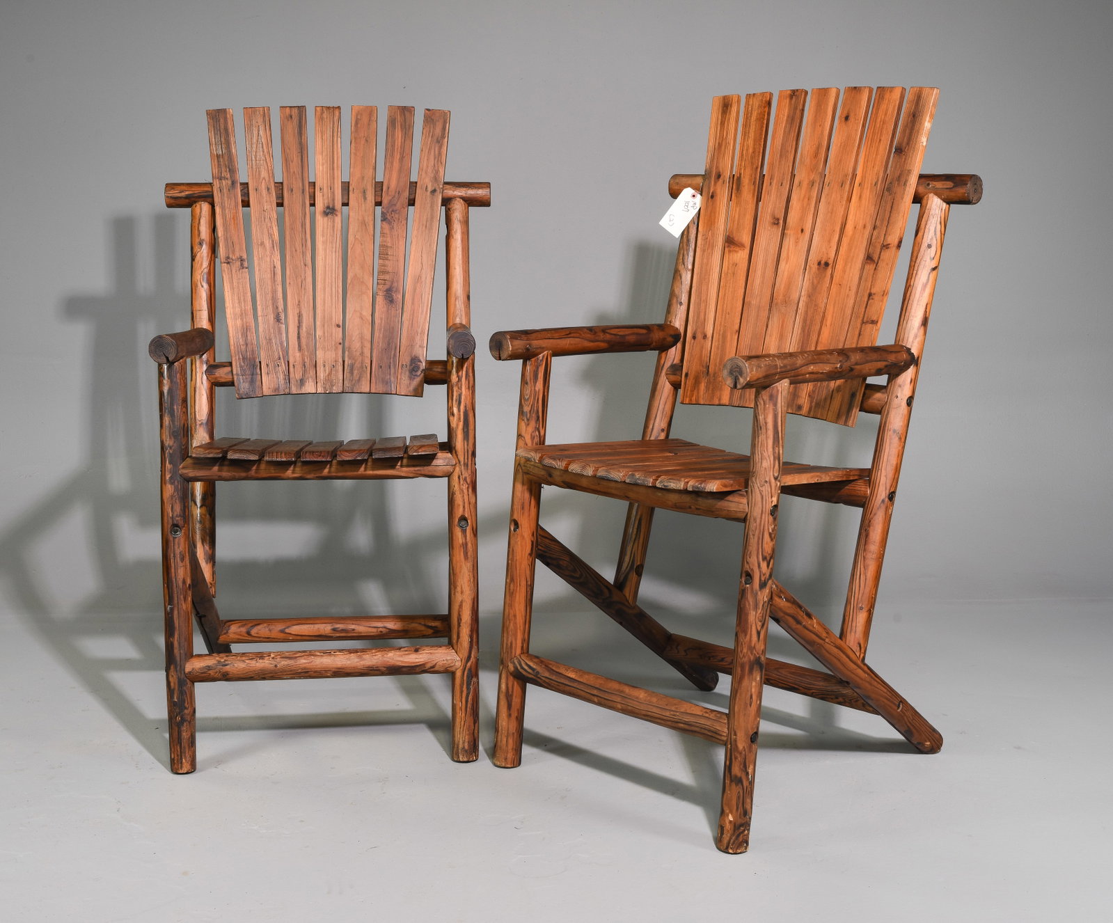 Pair of Large Wood Deck / Garden Arm Chairs: Pair of Large Wood Deck / Garden Arm Chairs - 56 in tall x 29 x 31 each with a seat height of 27.25 inches