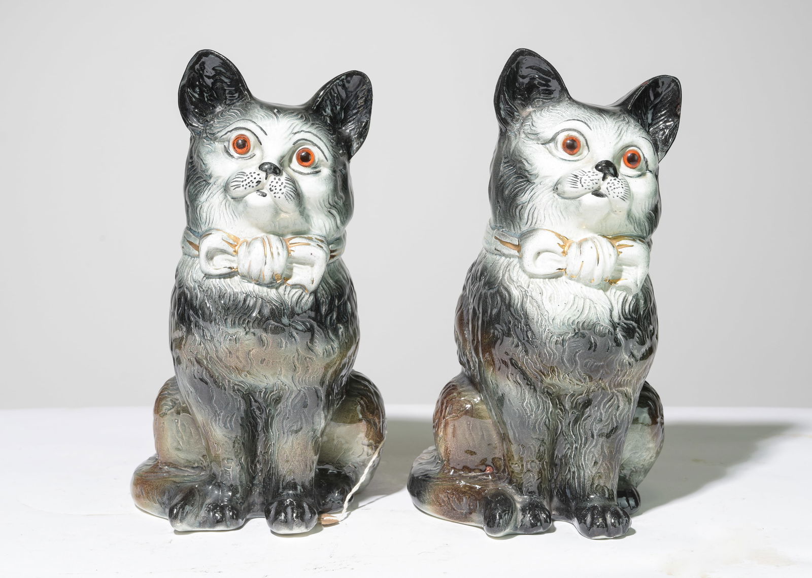Two Staffordshire Cat Figures with Glass Eyes (1 of 5)