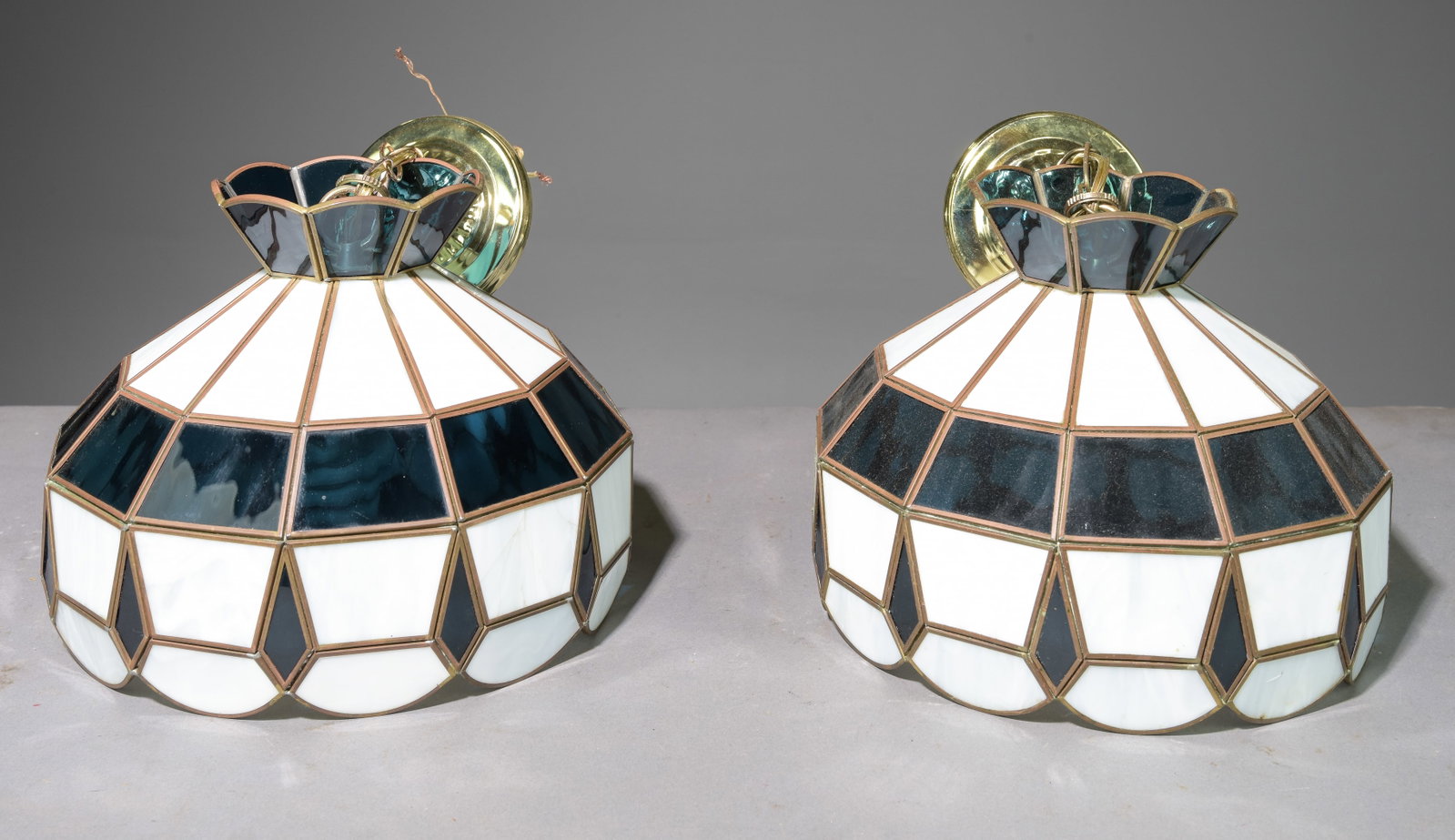 Pair Of Small Stained Glass Chandeliers: Pair Of Small Stained Glass Chandeliers - 10 inches tall x 13 x 13