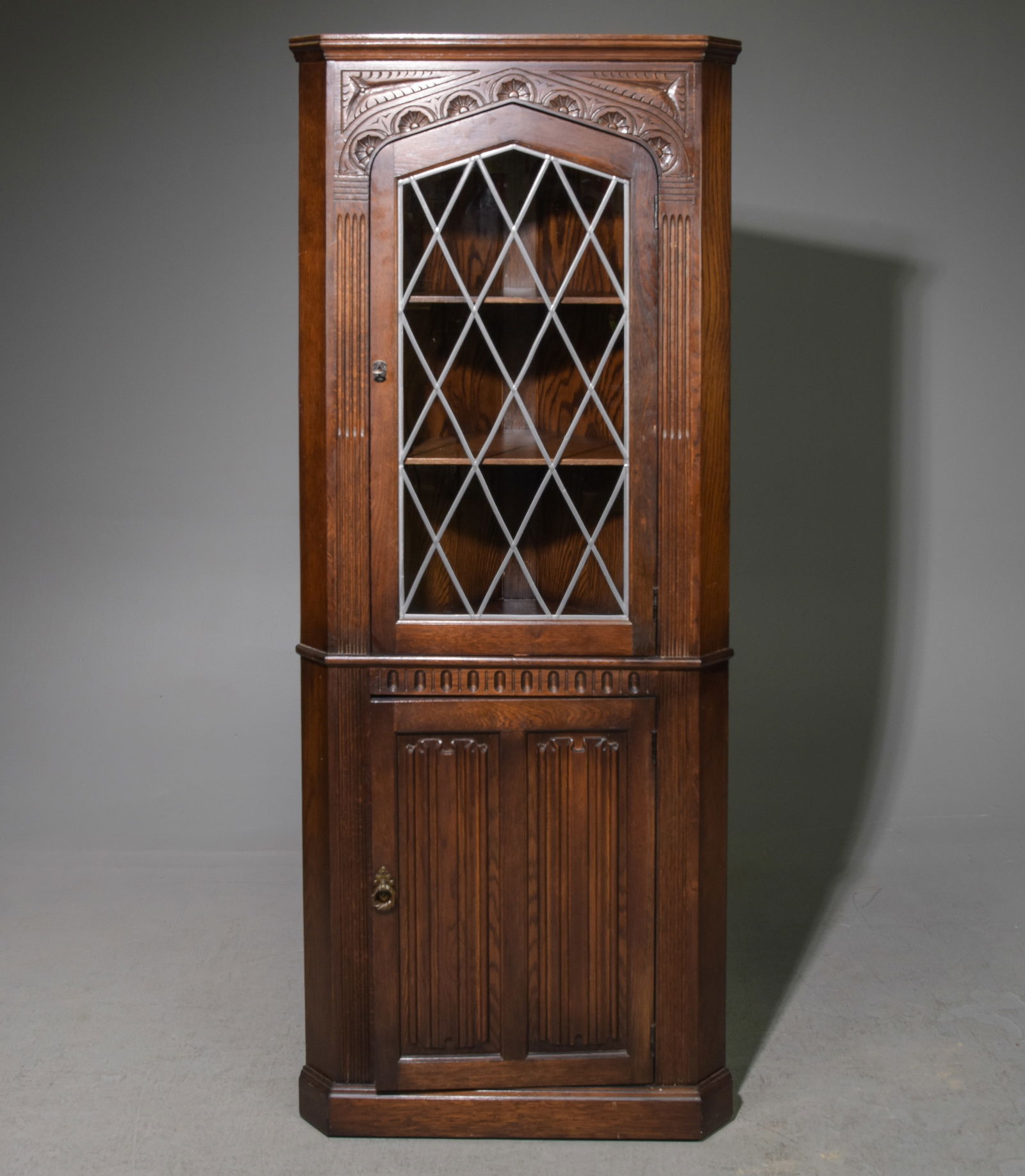 English Oak Carved Corner Cabinet (1 of 2)