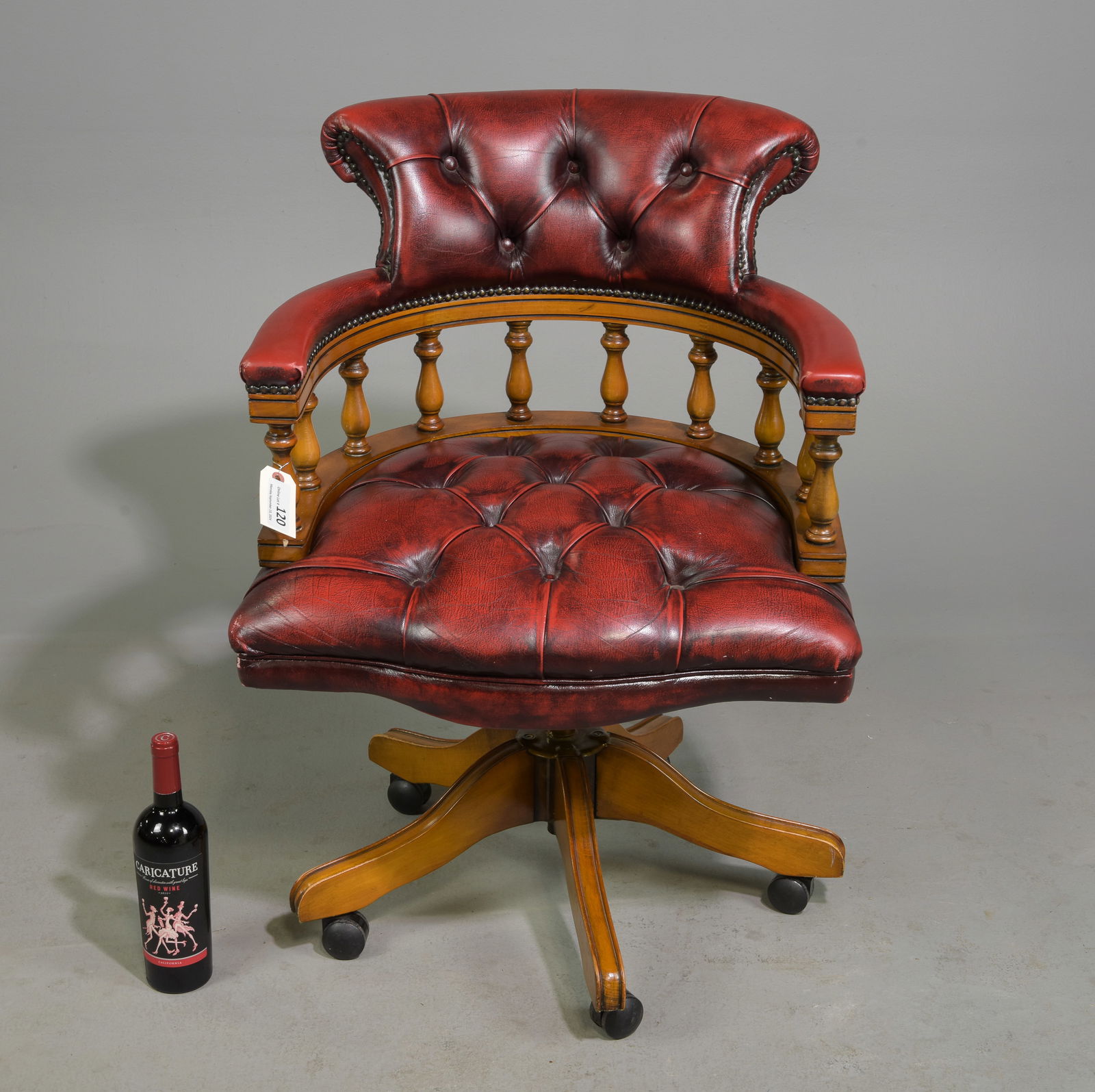British Red Leather Button Tufted Office / Desk Chair (1 of 4)