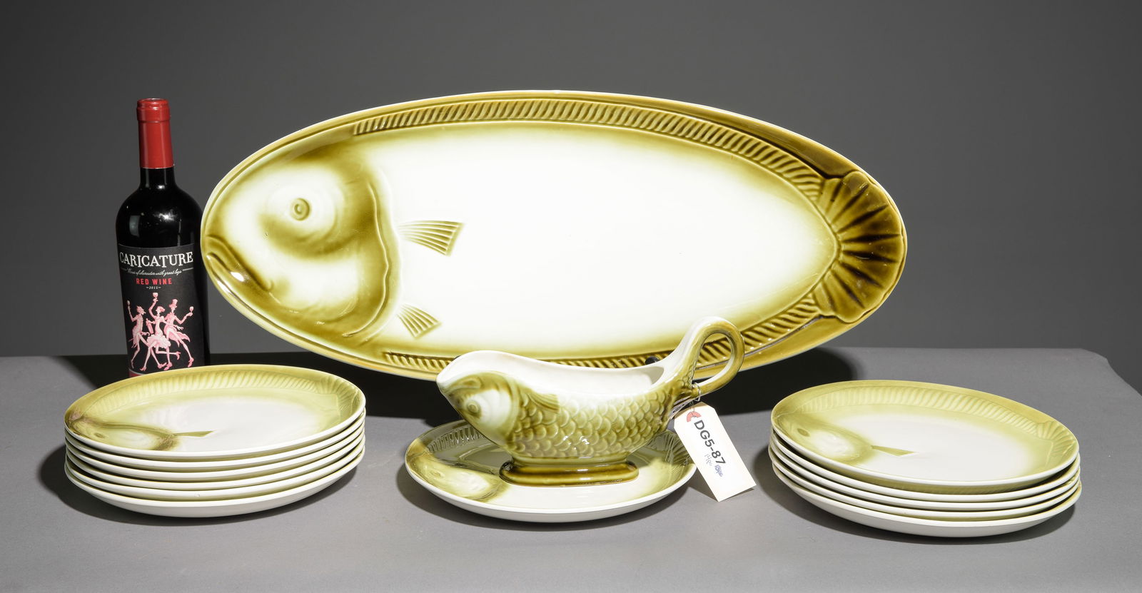14pc French Green Fish Plate Set (1 of 4)