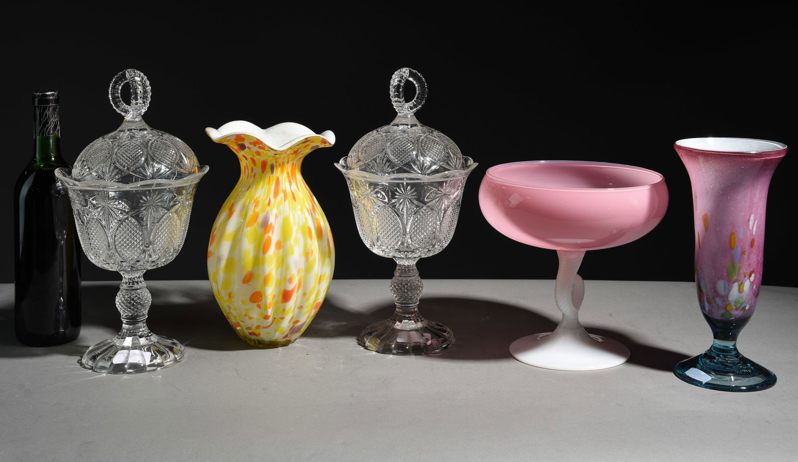 3 Hand Blown Art Glass Vase & 2 Crystal Candy Dishes (1 of 8)