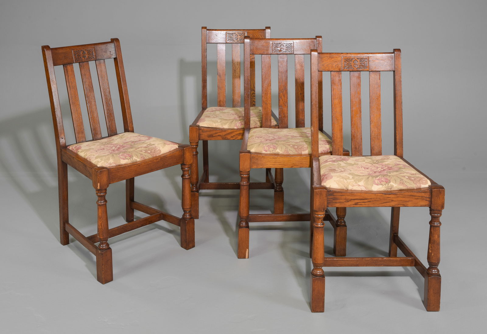 British Oak Set of 4 Dining Chairs c.1920's-30's (1 of 6)