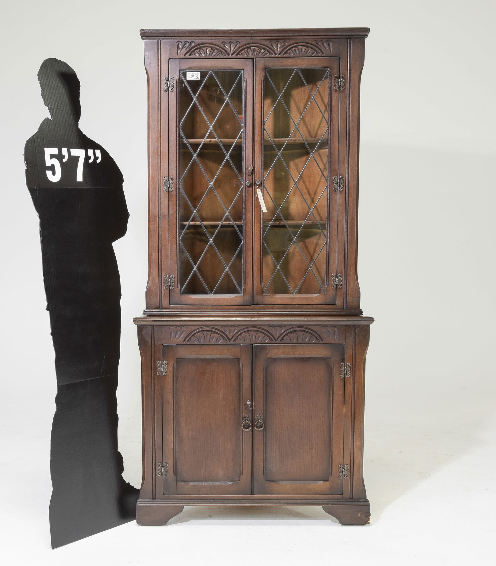 British Oak Leaded Glass Corner Cabinet c.1920's (1 of 3)