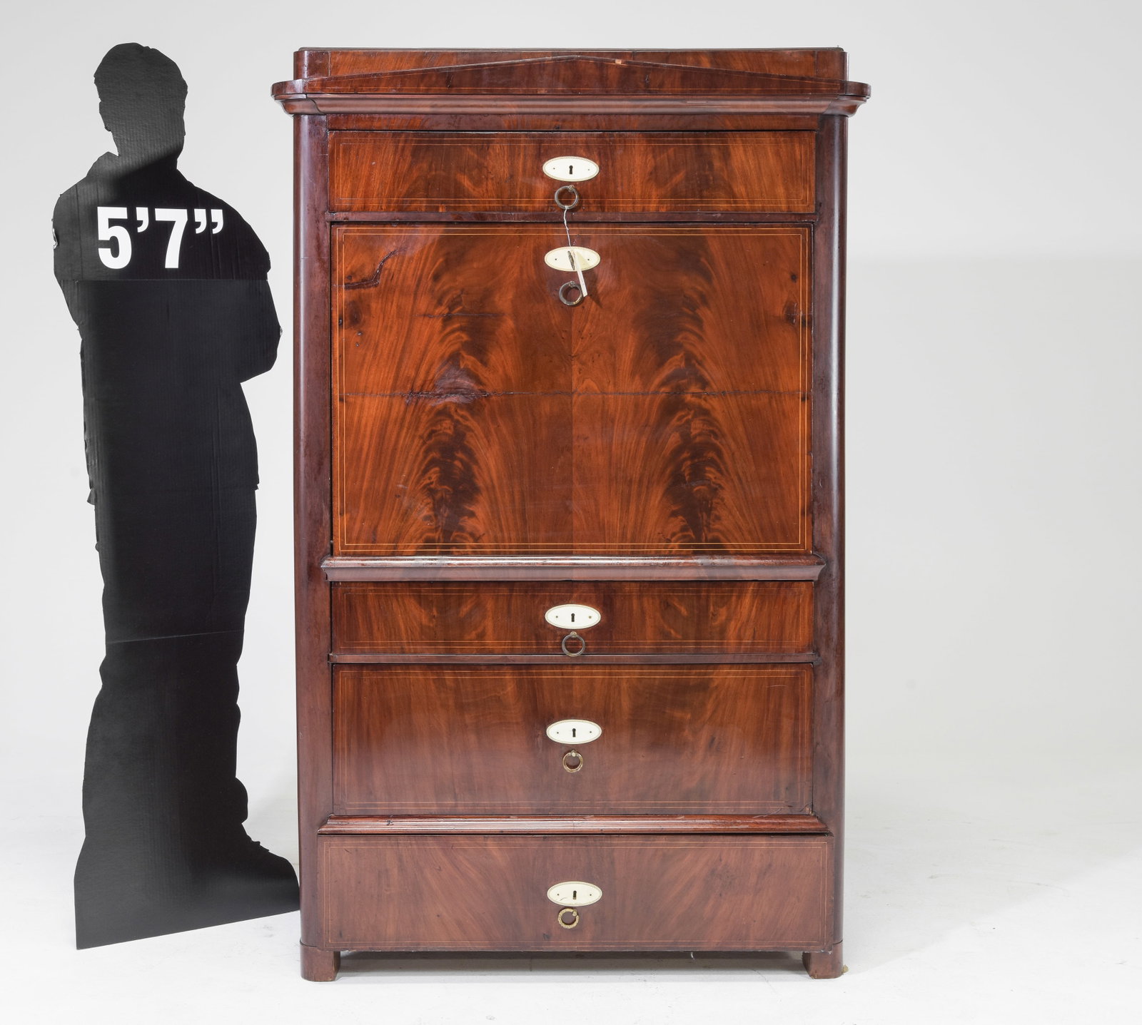 Empire Style Antique Mahogany Secretary Abattant: Empire Style Antique Mahogany Secretary Abattant - 64 in tall x 39 x 21