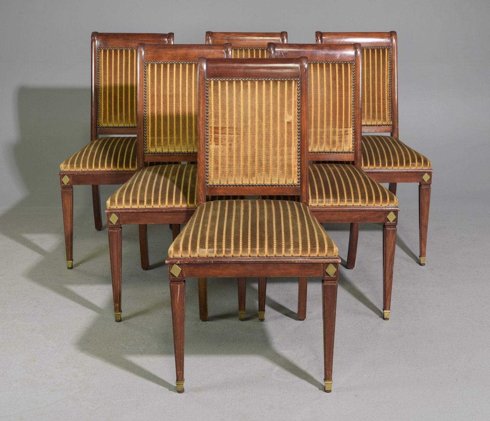Set of 6 French Mahogany Dining Chairs: Set of 6 French Mahogany Dining Chairs - 37 in tall x 20 x 21, Seat height is 18 inches