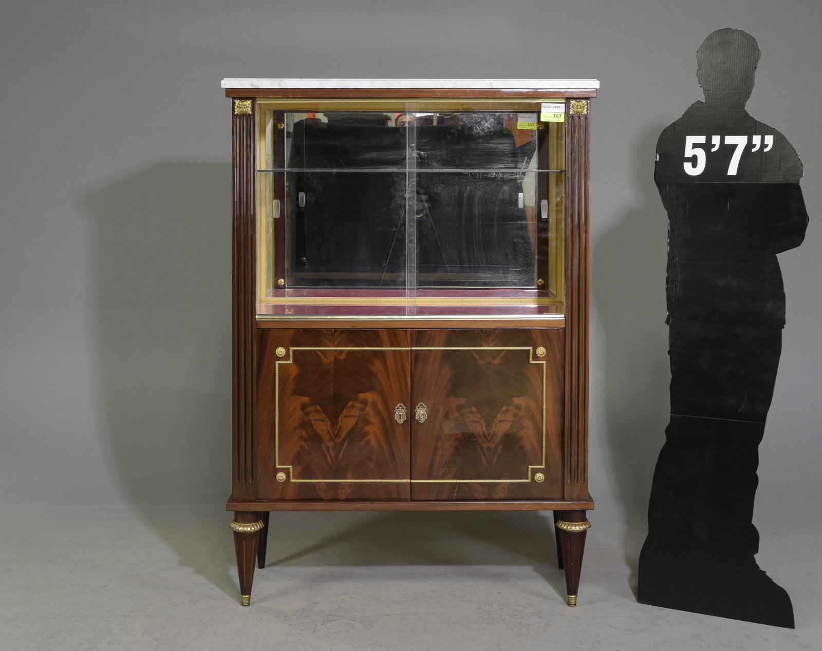 Louis XVI Style White Marble Top Cocktail Cabinet: French Louis XVI Style White Marble Top Cocktail / Bar Cabinet - 60.5 in tall x 43 x 19