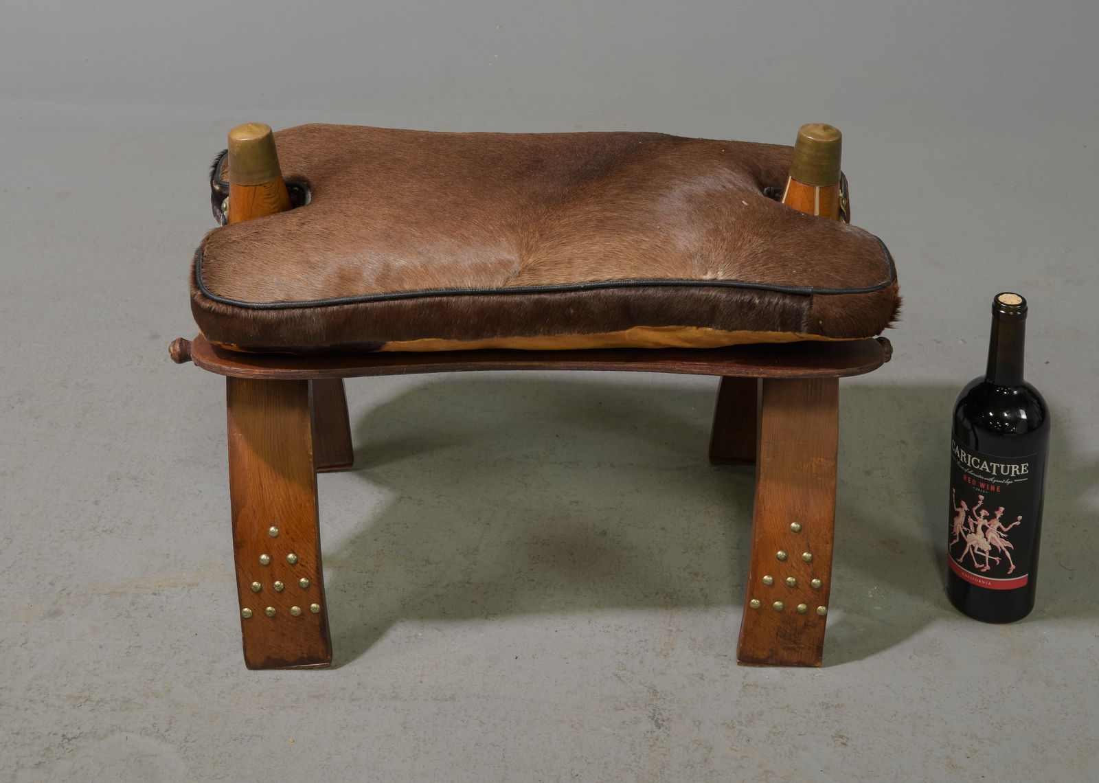 French Camel Shaped Stool with Hide Upholstery (1 of 4)