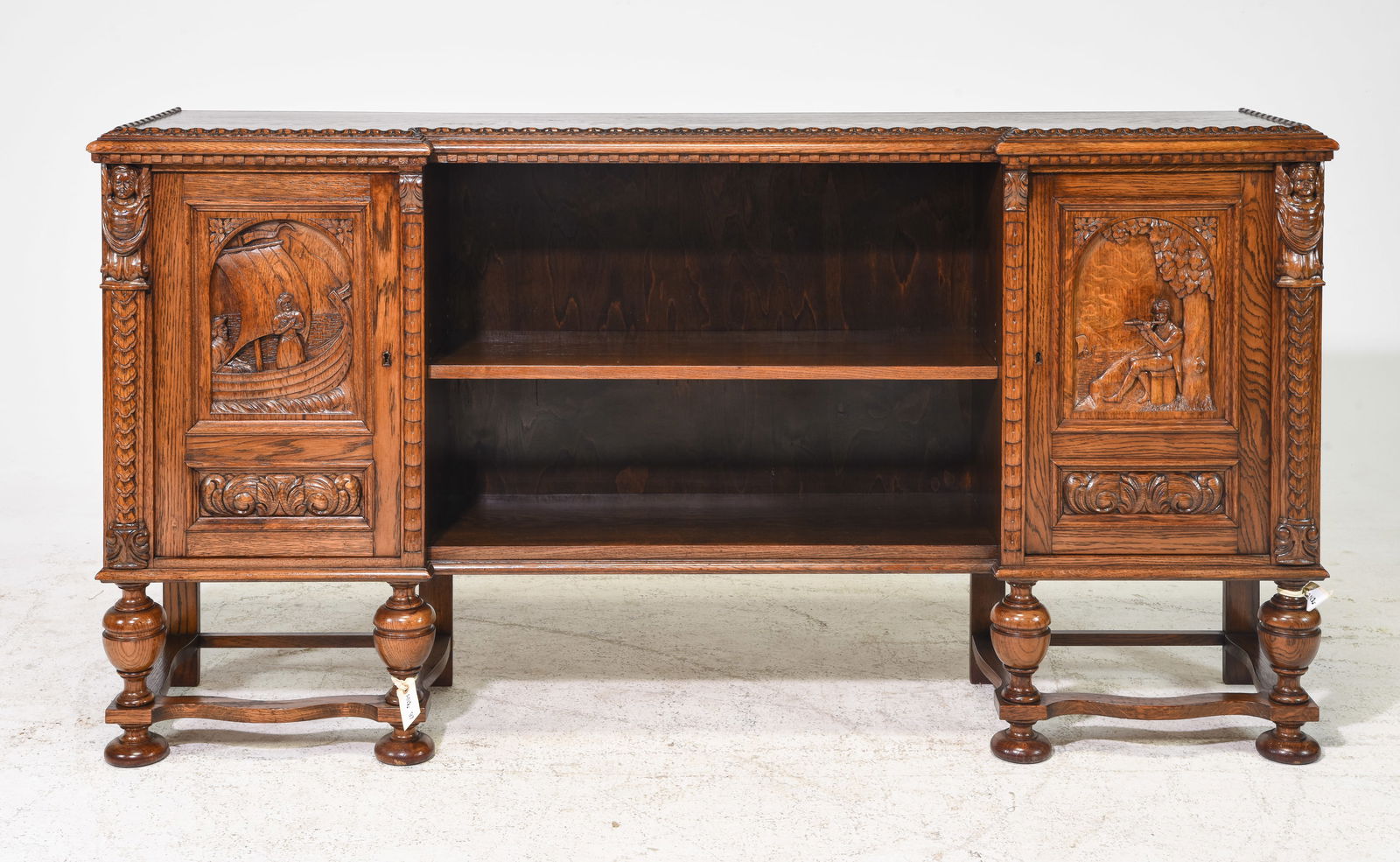 Danish Carved Oak Bookshelf / Hall Console #1 (1 of 9)