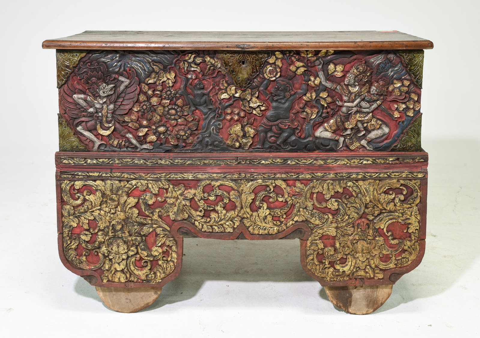 Antique Poly Chrome / Gilded Wedding Coffer c.1800's: Antique Poly Chrome / Gilded Wedding Coffer c.1800's - 38 in tall x 51 x 22