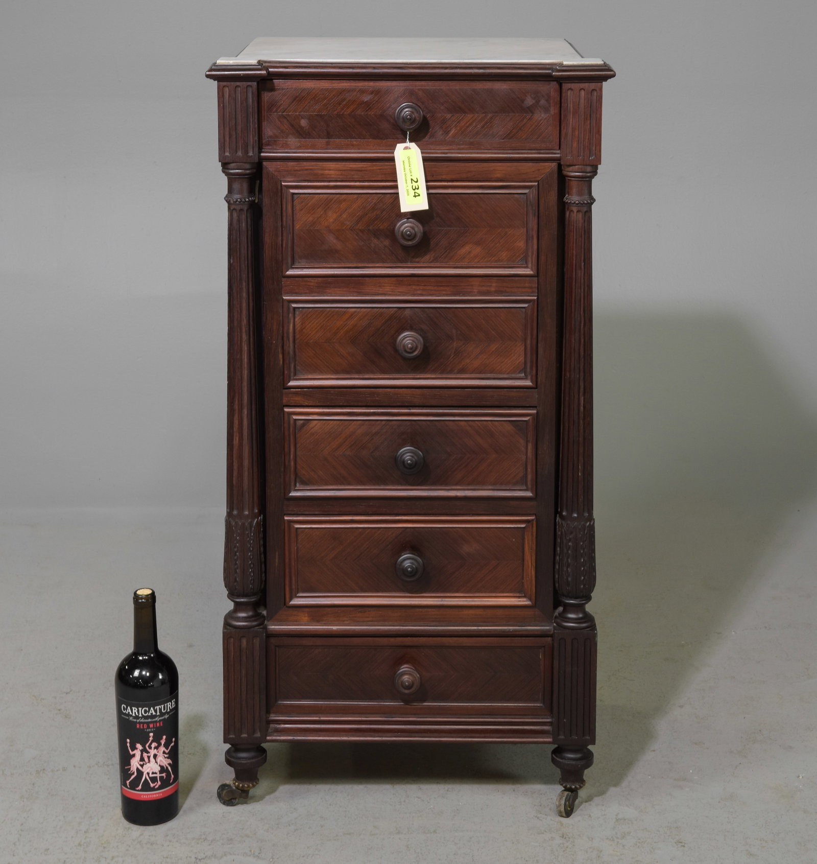 Louis XVI Style White Marble Top Chest: French Louis XVI Style White Marble Top Chest / Nightstand - 38 in tall x 20 x 14.5