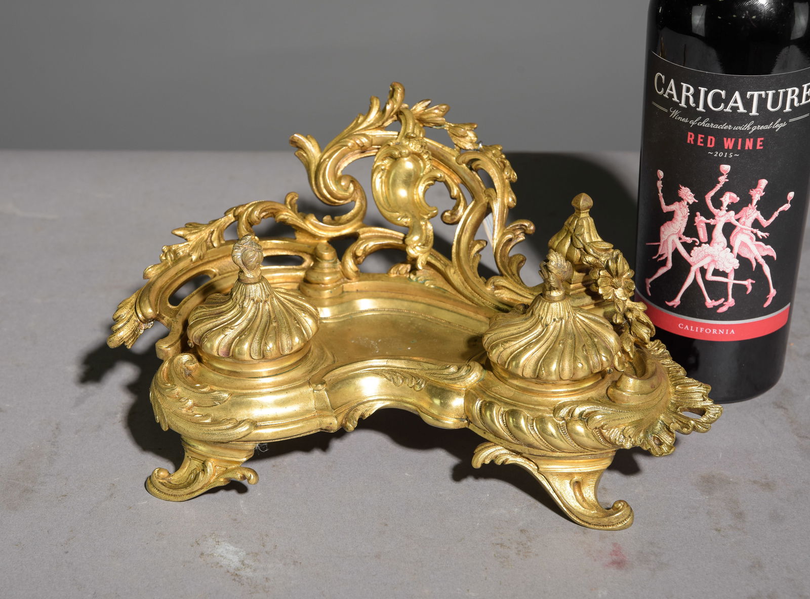 French Louis XV Style Heavy Brass Ink Well (1 of 4)