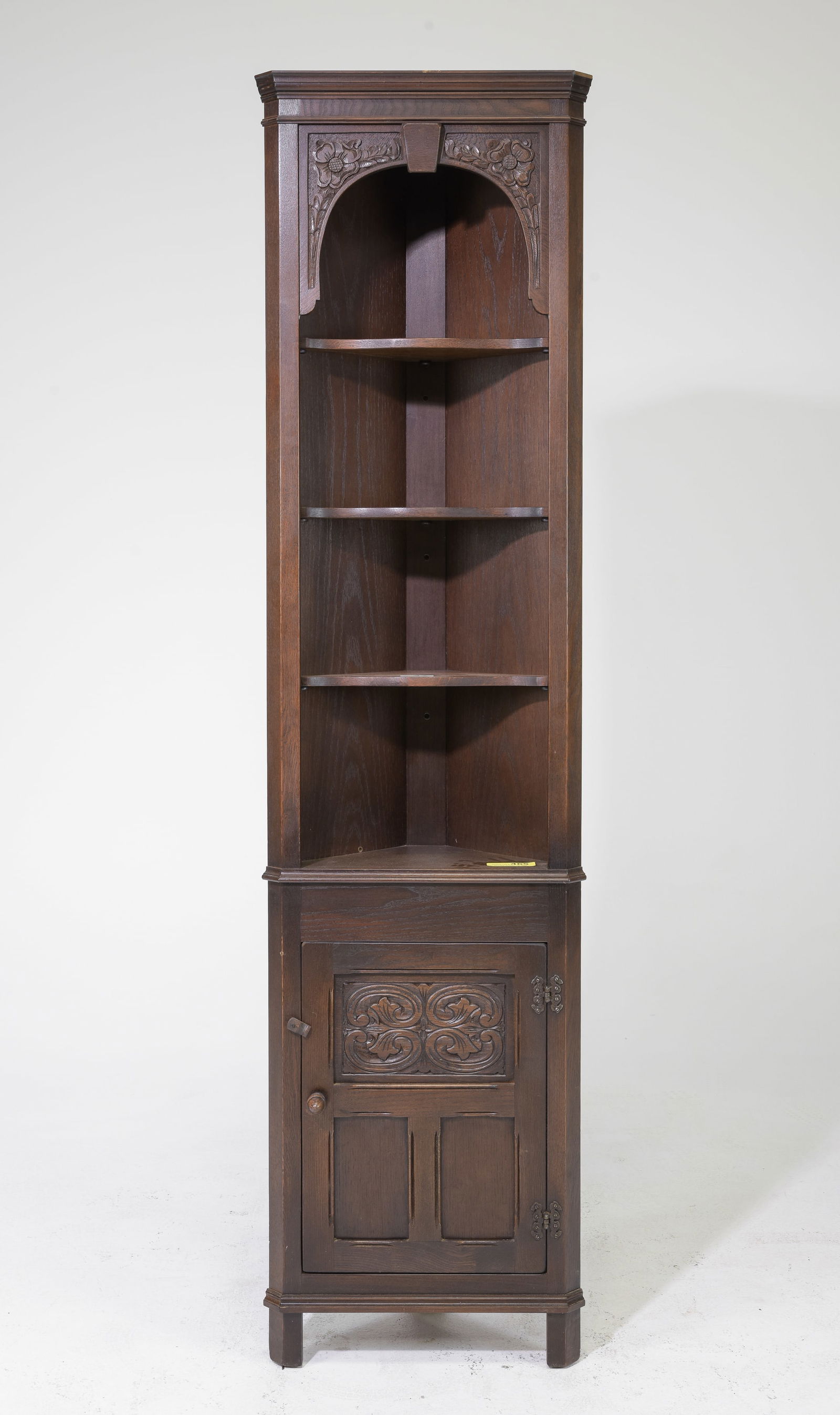 British Oak Open Narrow Corner Cabinet (1 of 2)