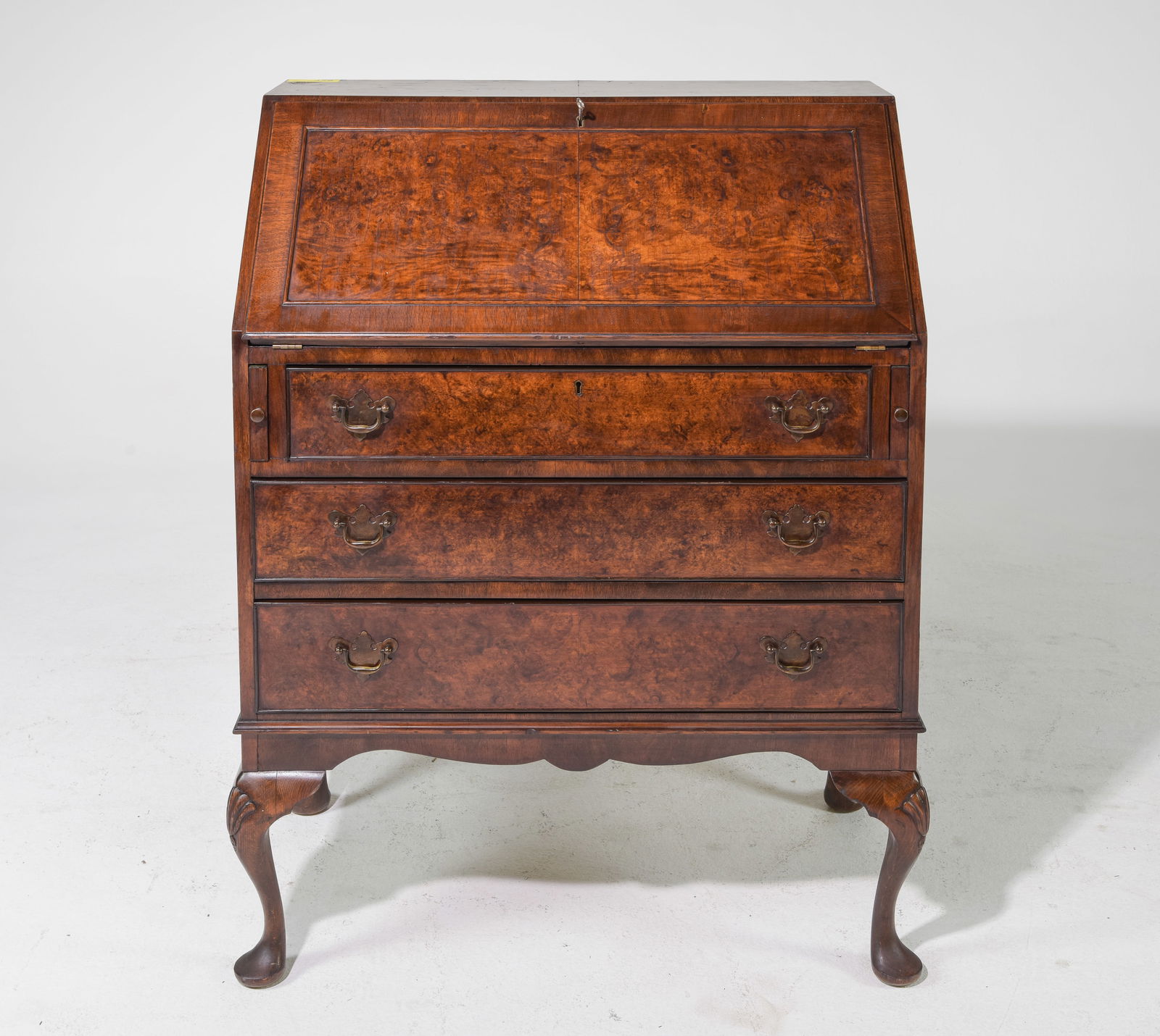 English Burled Walnut Drop Front Desk / Bureau (1 of 6)